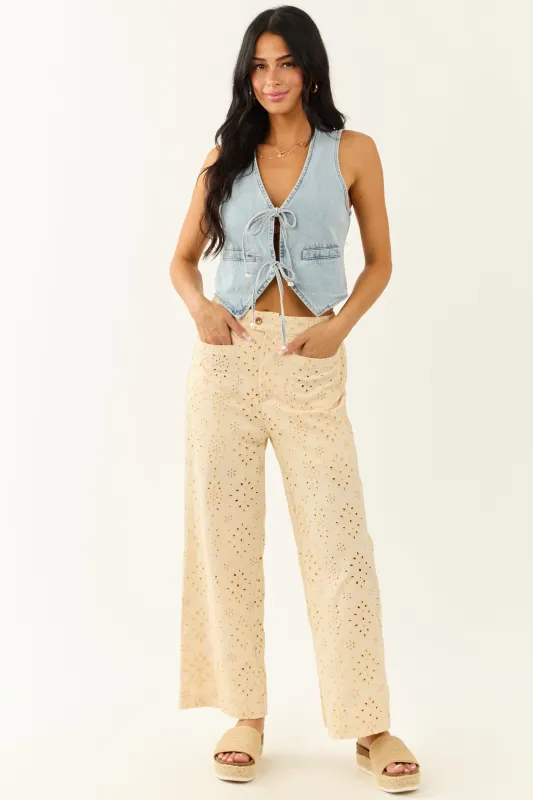 Lovelo Cream Eyelet Lace Straight Leg Cotton Pants sold by Lime Lush
