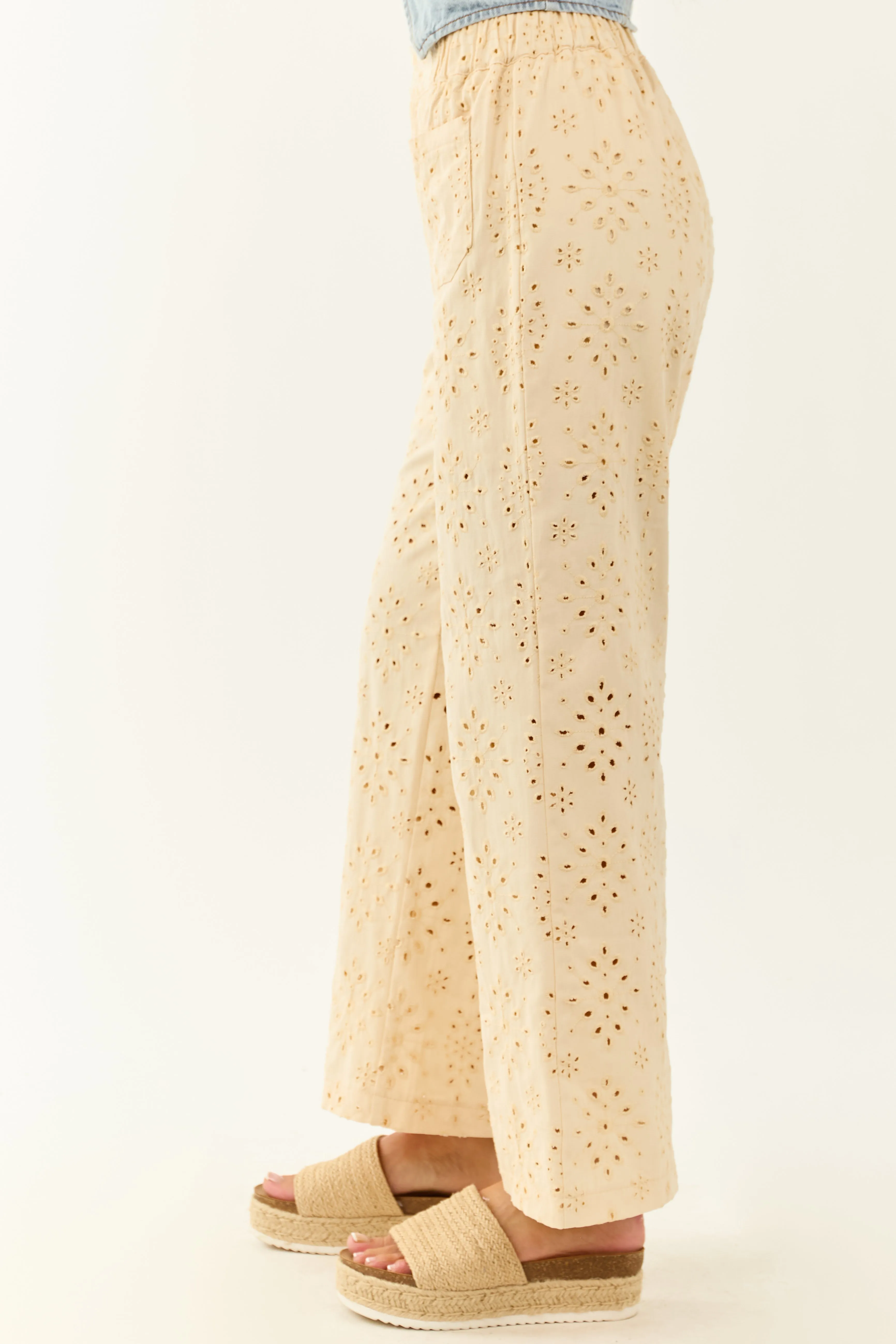Lovelo Cream Eyelet Lace Straight Leg Cotton Pants sold by Lime Lush product image thumbnail 3