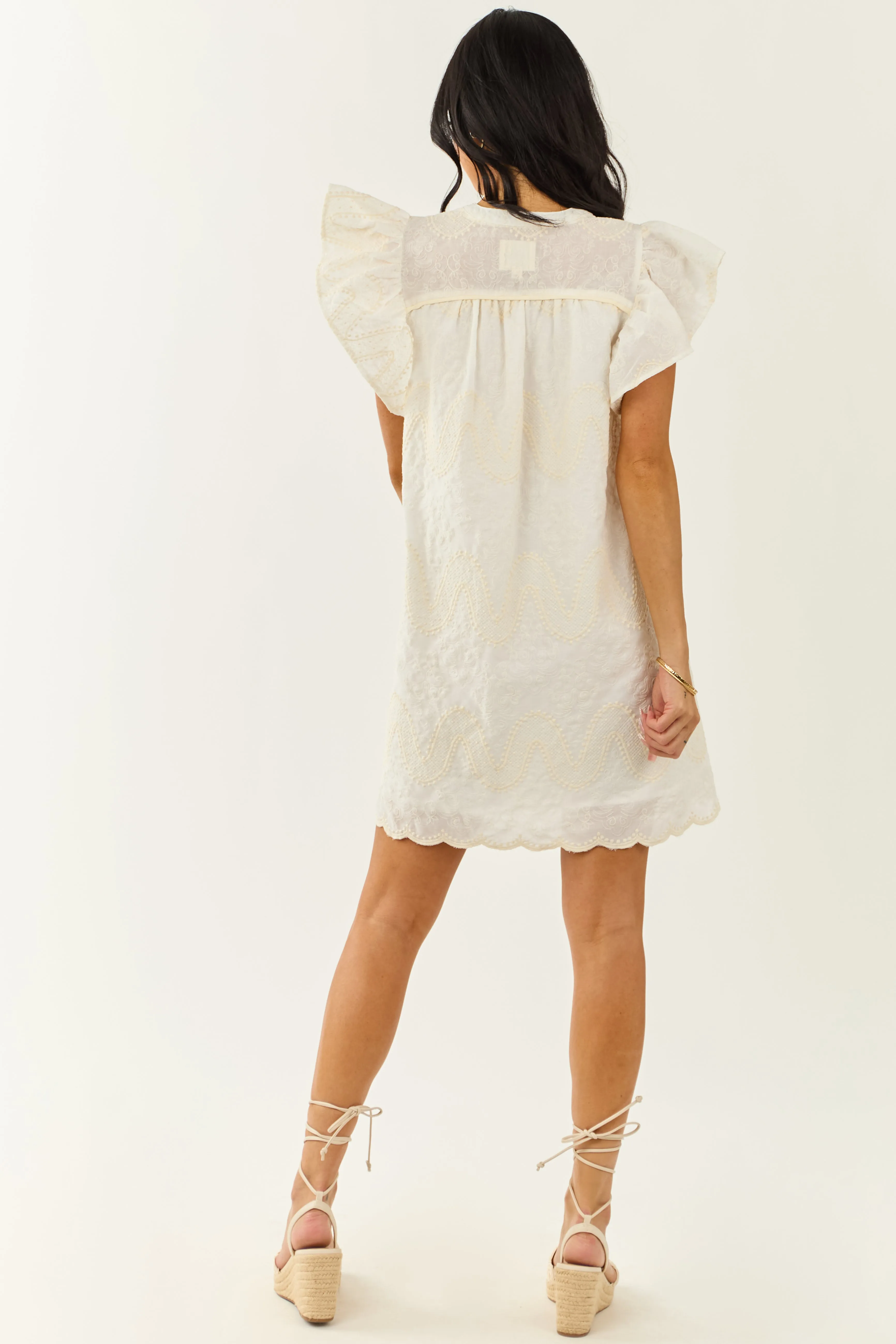 Off White Embroidered Ruffle Sleeve Mini Dress sold by Lime Lush product image thumbnail 5