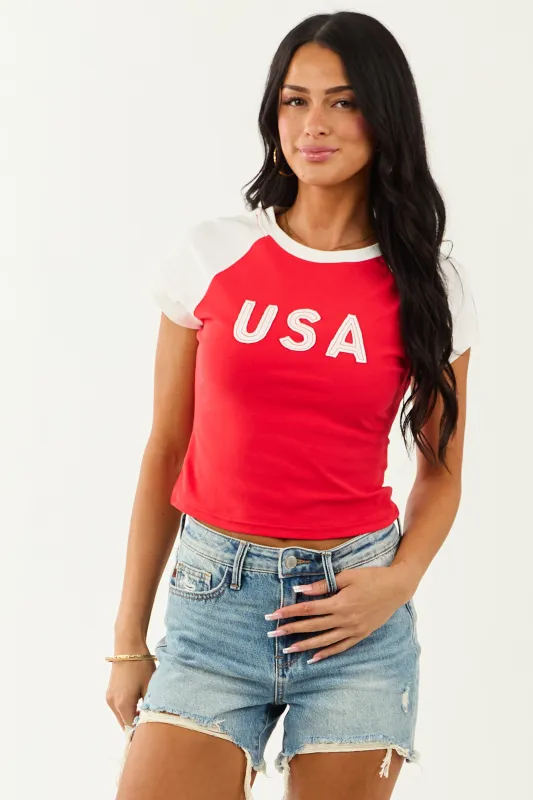 Lipstick 'USA' Patch Graphic Cap Sleeve Tee made by Le Lis
