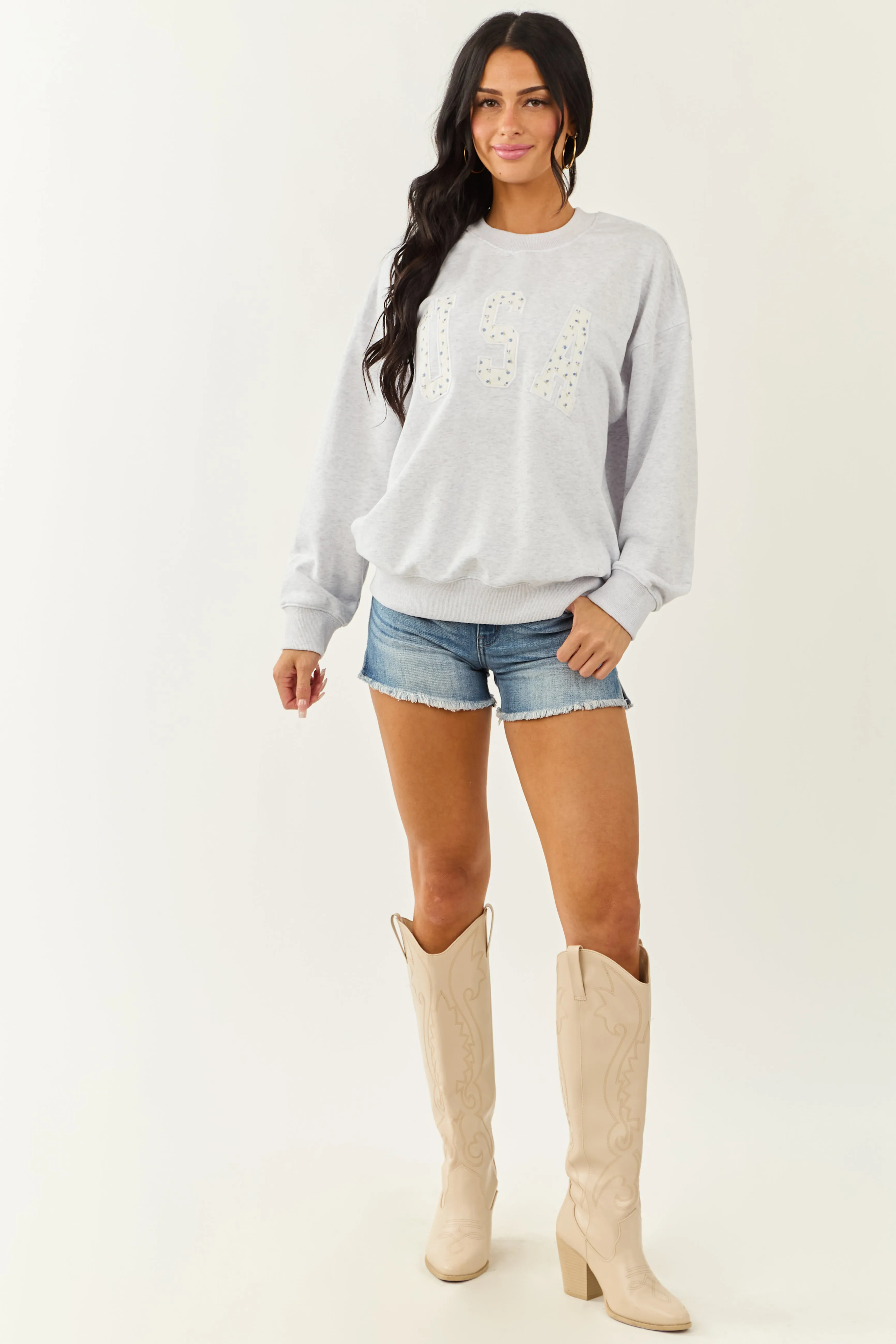 Dove Grey 'USA' Patchwork Graphic Sweatshirt sold by Lime Lush product image thumbnail 2