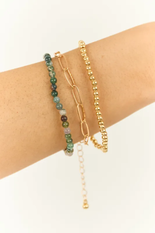 Gold Chain and Bead 3 Piece Bracelet Set sold by Lime Lush