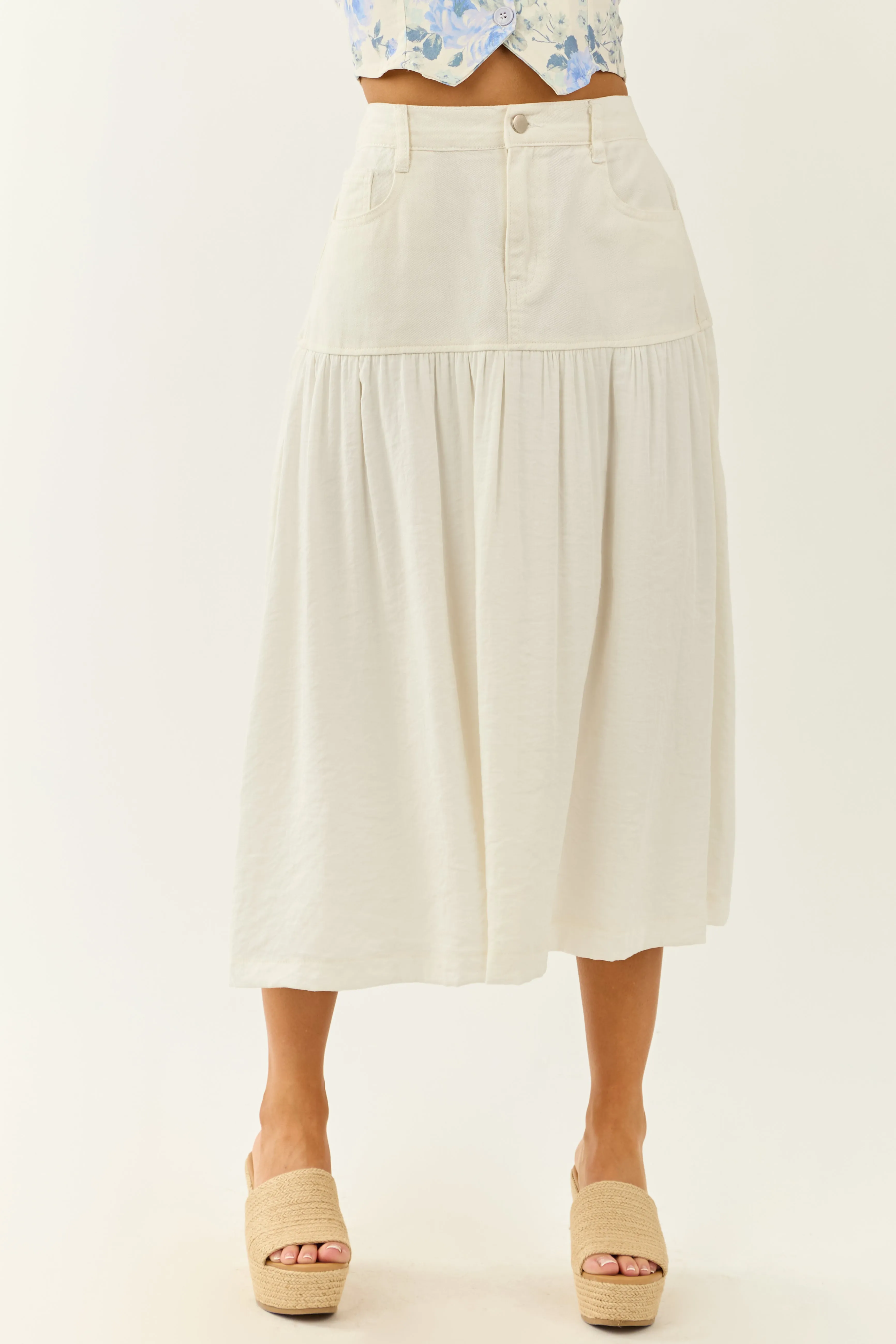 Ivory Denim Contrast Fabric Midi Skirt sold by Lime Lush product image thumbnail 2