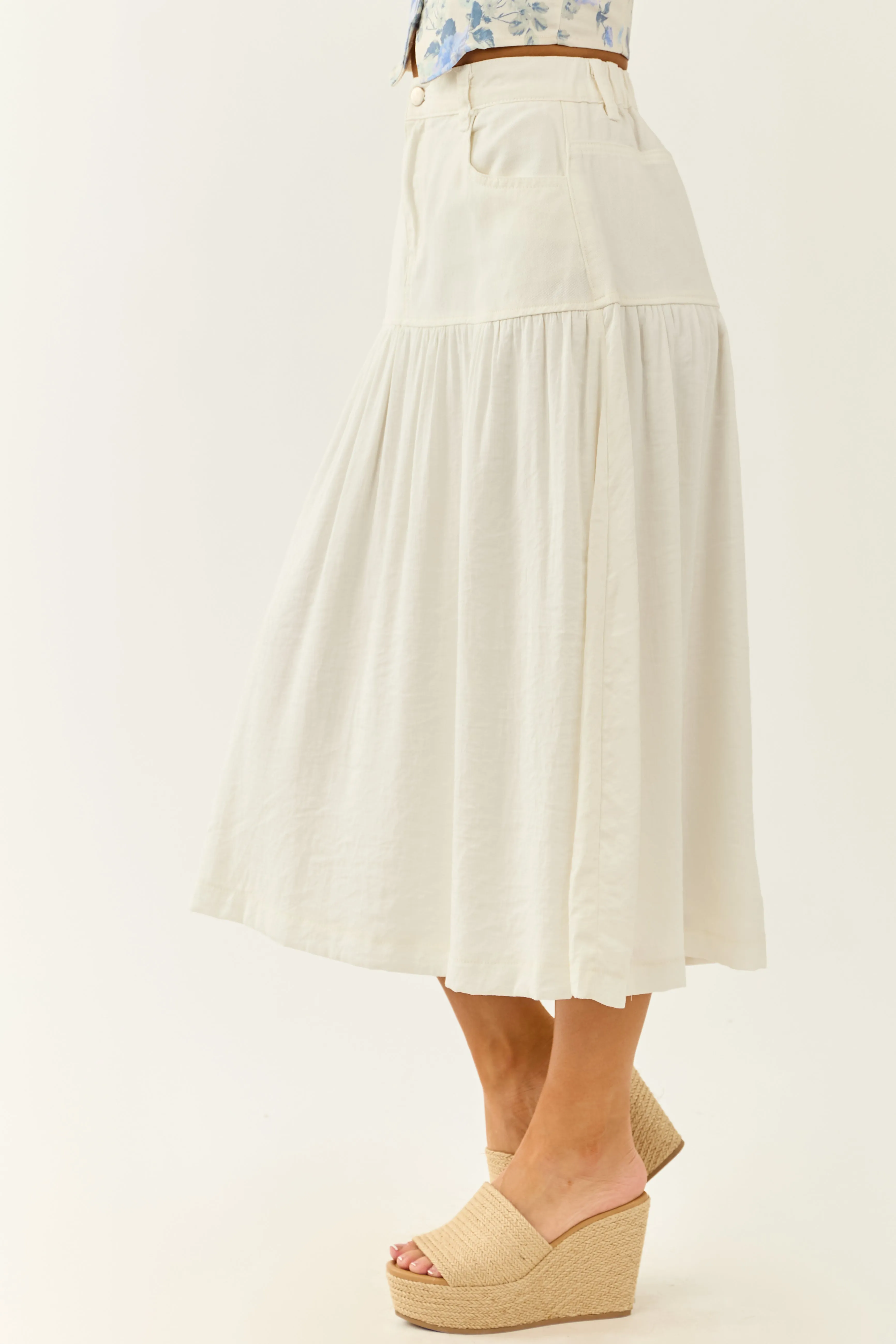 Ivory Denim Contrast Fabric Midi Skirt sold by Lime Lush product image thumbnail 3