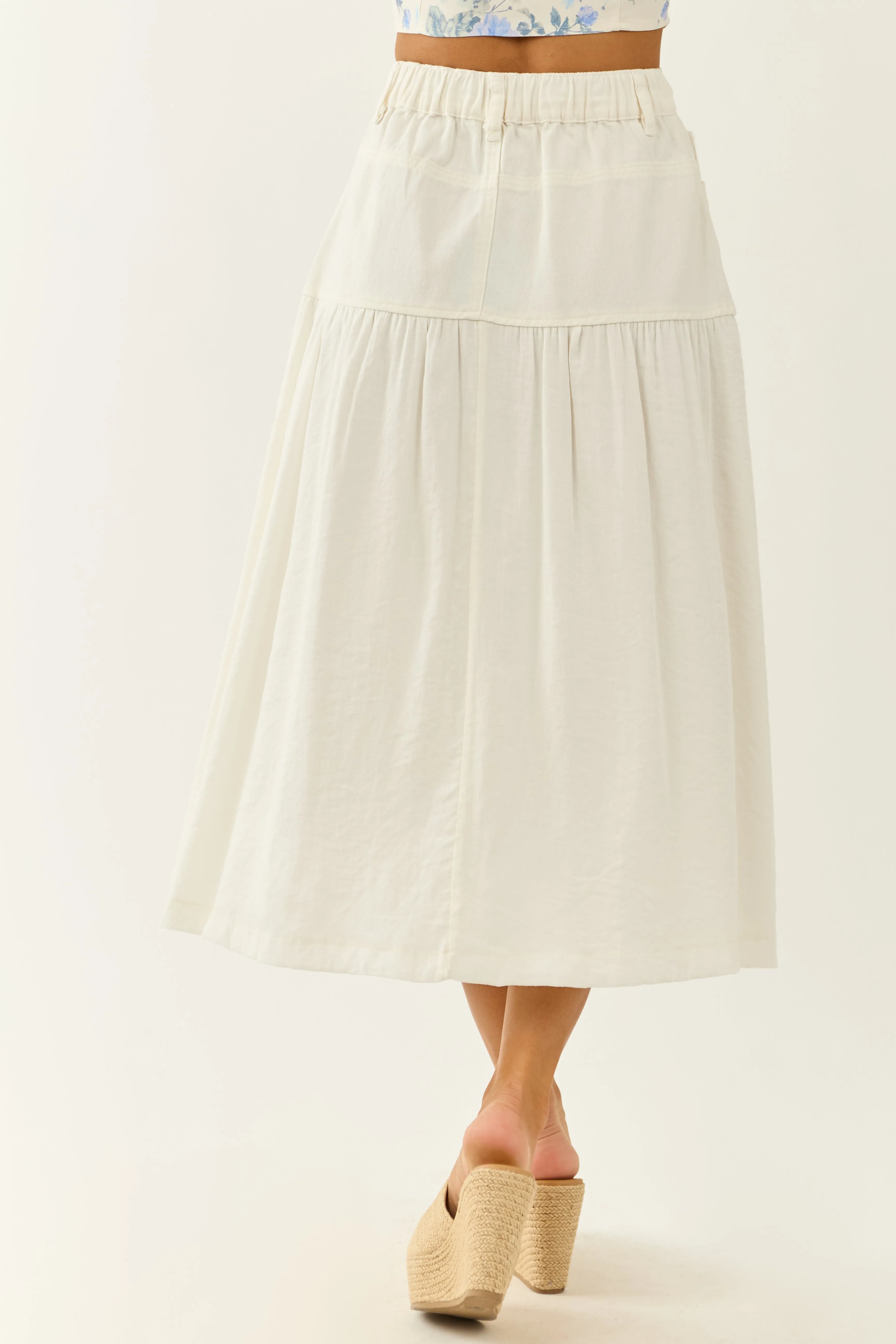 Ivory Denim Contrast Fabric Midi Skirt sold by Lime Lush product image thumbnail 4