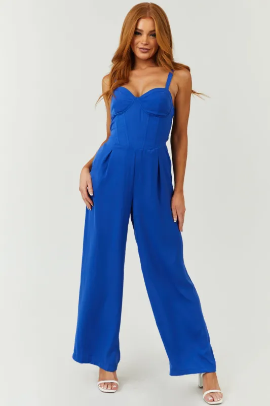 Cobalt Sleeveless Corset Bodice Wide Leg Jumpsuit sold by Lime Lush