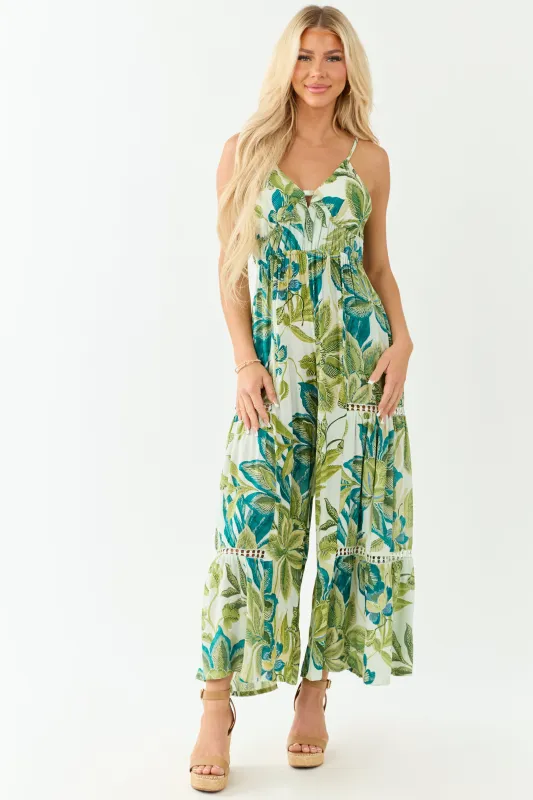 Mint Floral Print Open Back Flare Leg Jumpsuit sold by Lime Lush