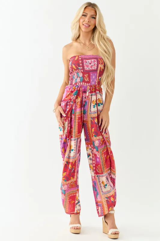 Ruby Abstract Print Strapless Side Slit Jumpsuit sold by Lime Lush