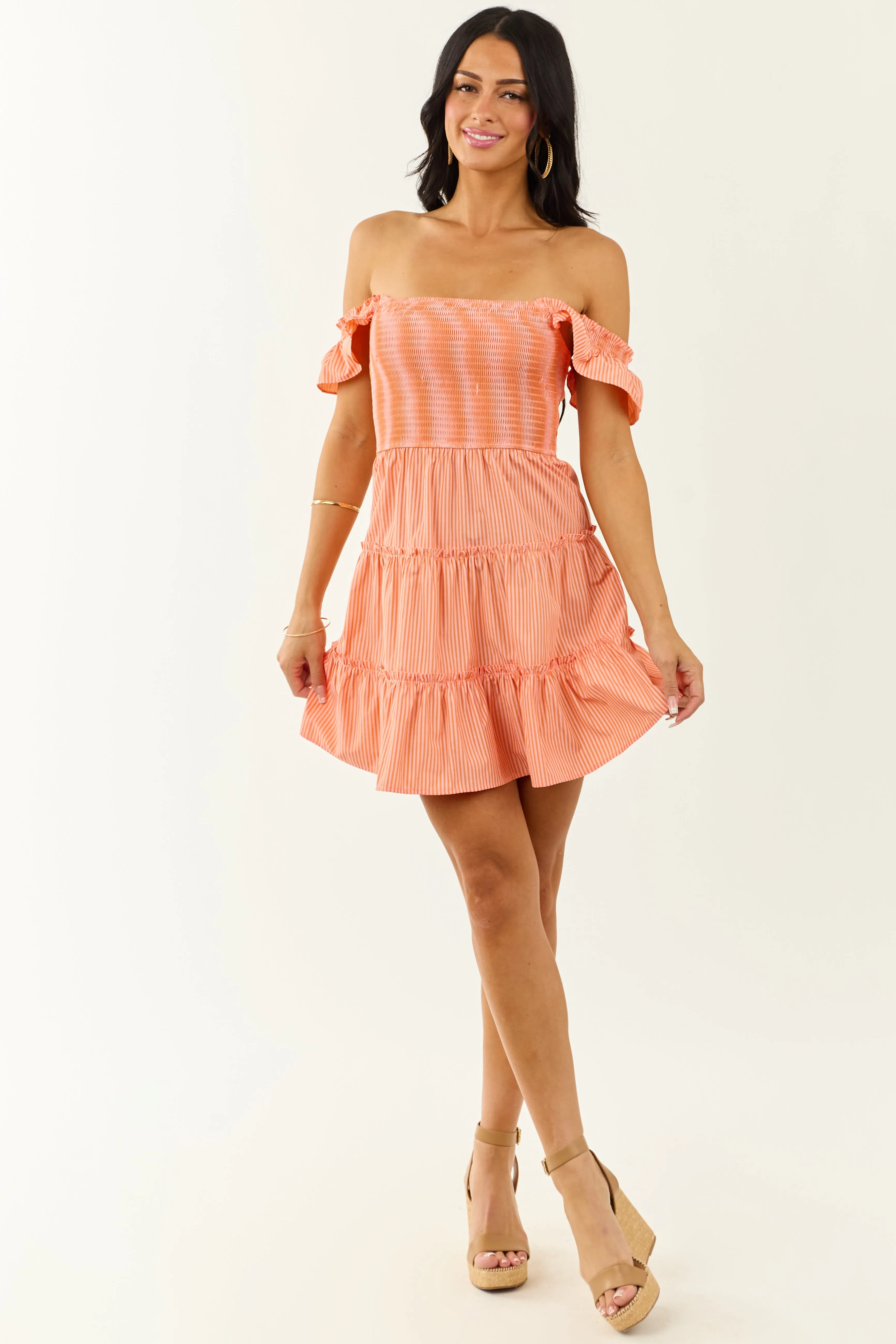 Cherry Blossom and Tangerine Striped Tiered Mini Dress sold by Lime Lush product image thumbnail 4