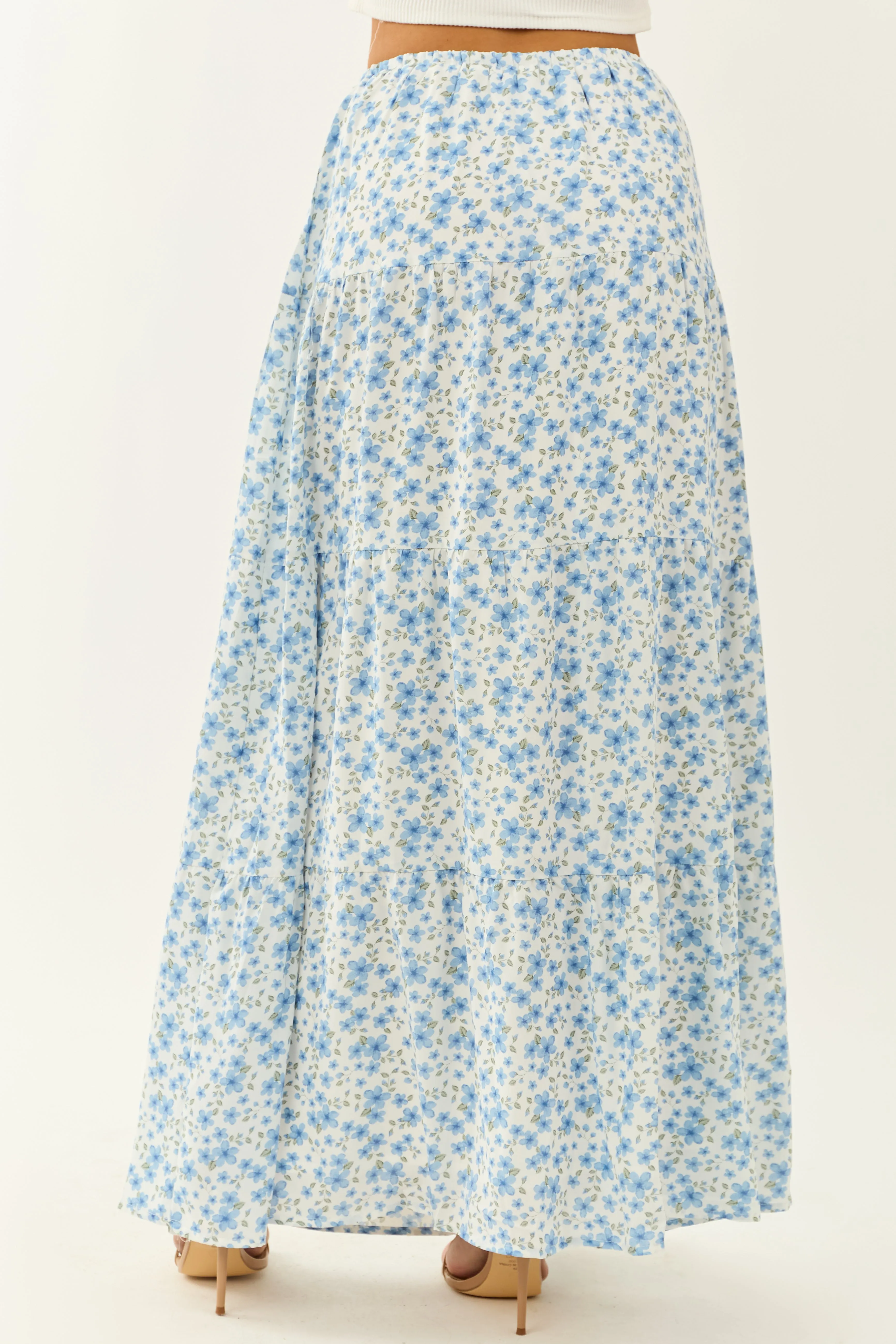 Ivory Floral Print Tiered Flowy Maxi Skirt sold by Lime Lush product image thumbnail 4