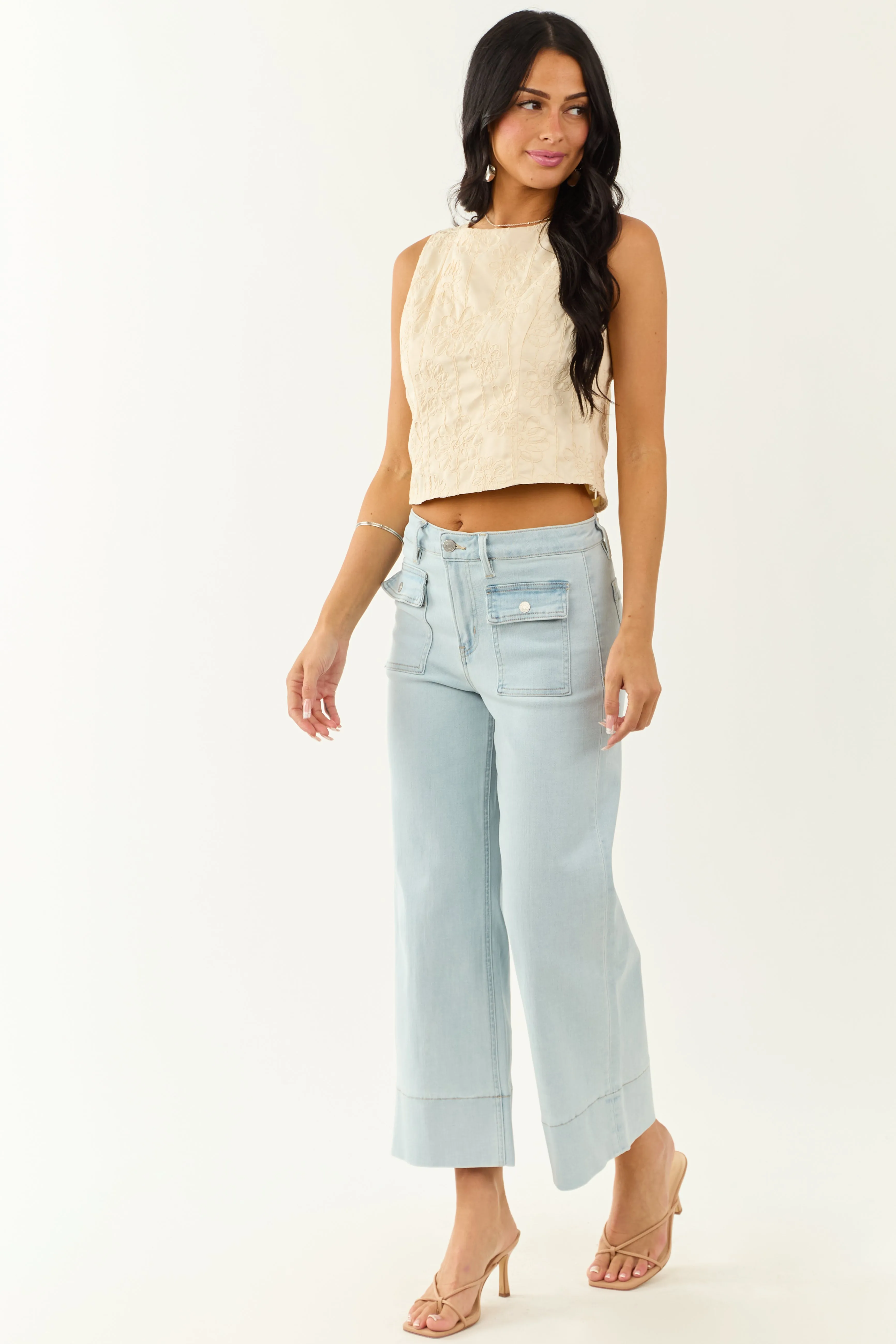 Mica Denim Light Wash Wide Leg Stretchy Jeans sold by Lime Lush product image thumbnail 5