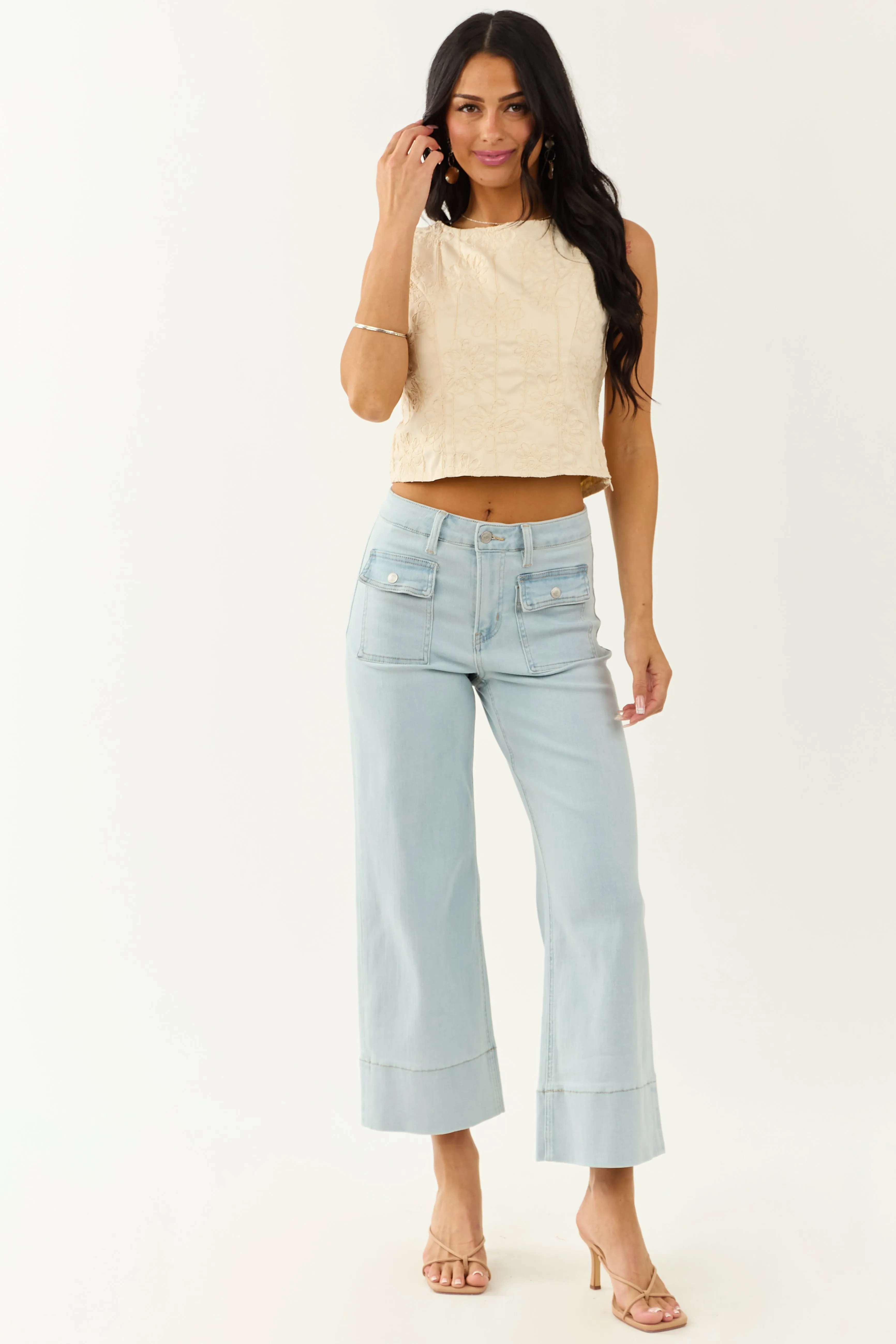 Mica Denim Light Wash Wide Leg Stretchy Jeans sold by Lime Lush product image thumbnail 2