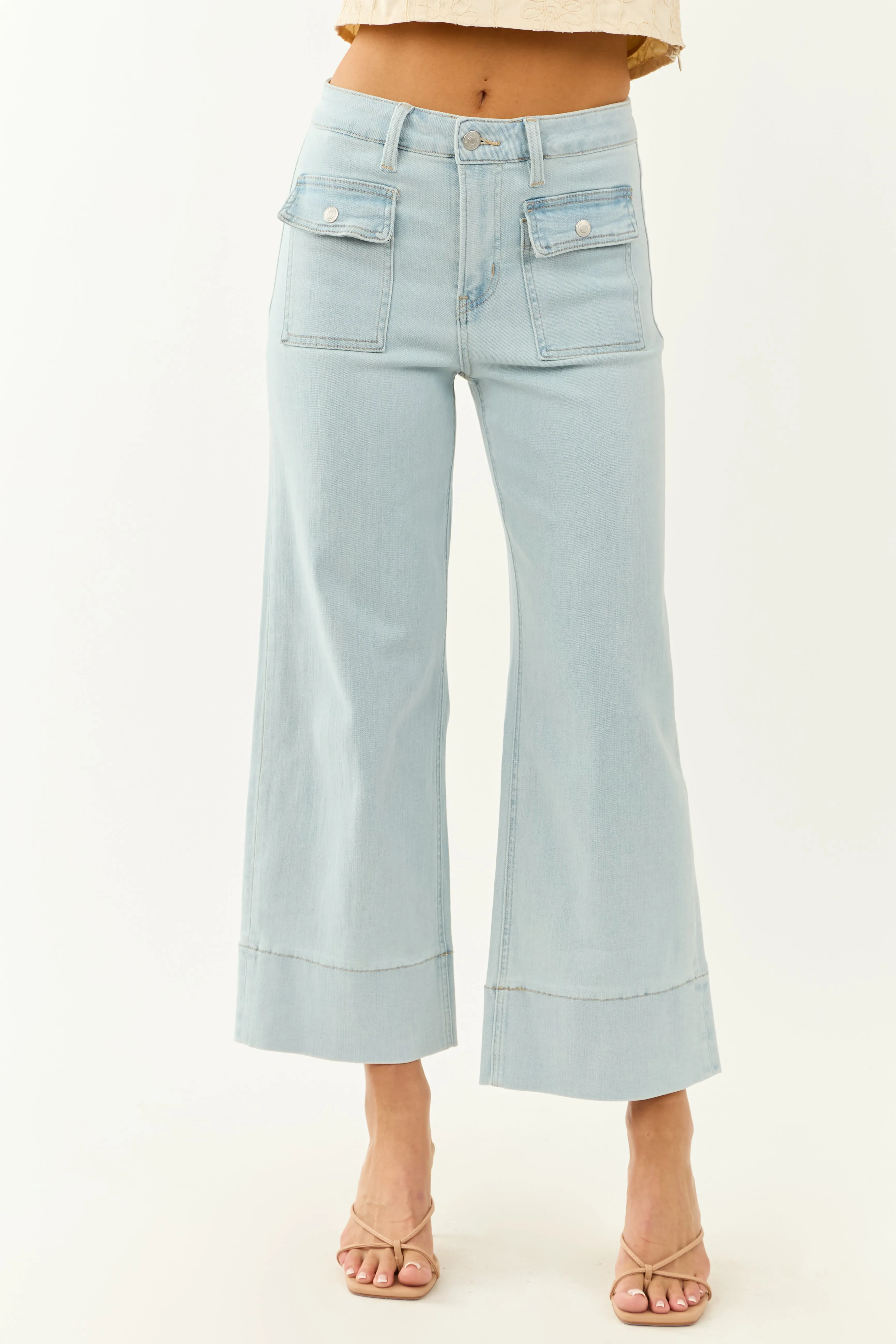 Mica Denim Light Wash Wide Leg Stretchy Jeans sold by Lime Lush