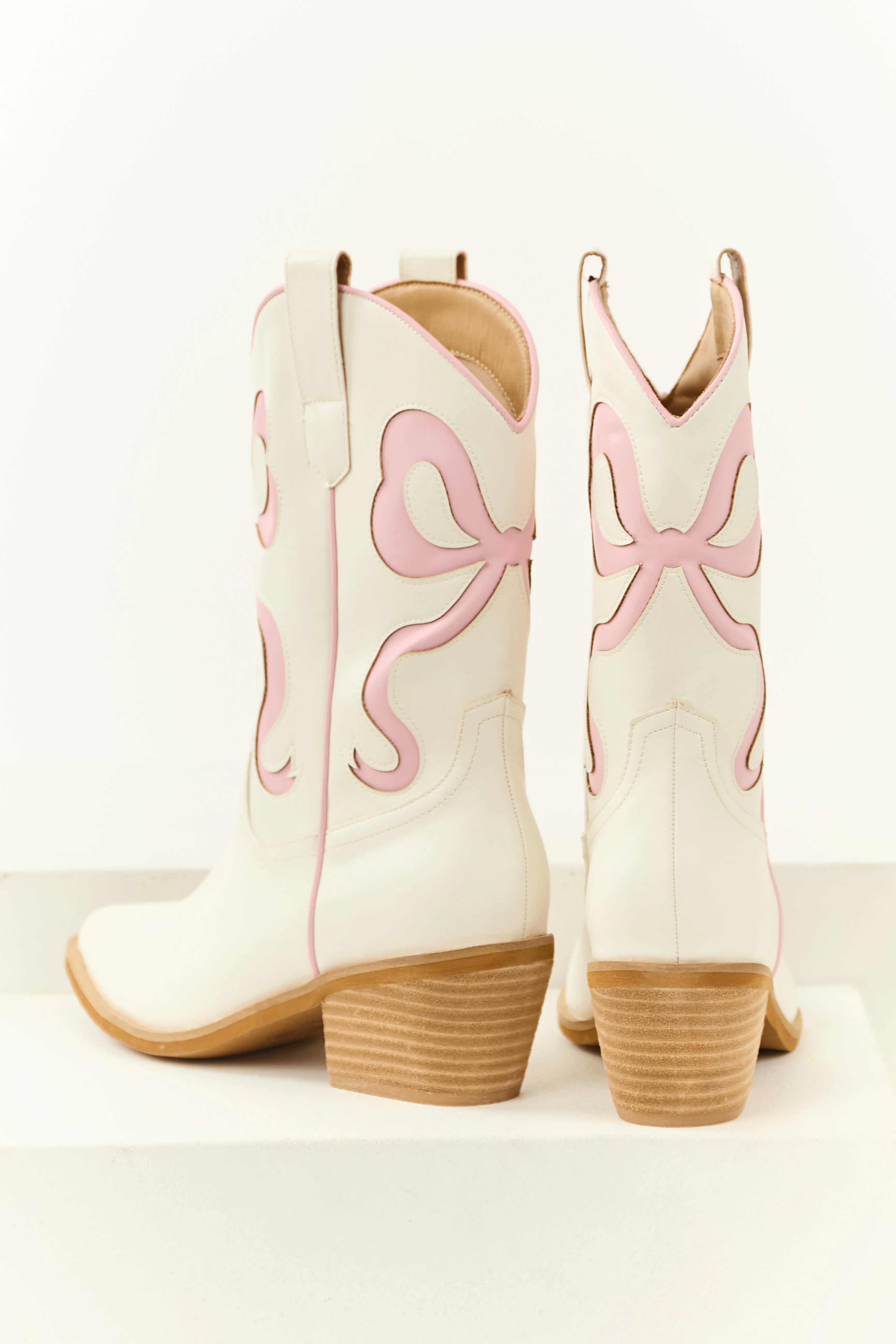 Ivory and Carnation Bow Detail Western Heel Boots sold by Lime Lush product image thumbnail 3