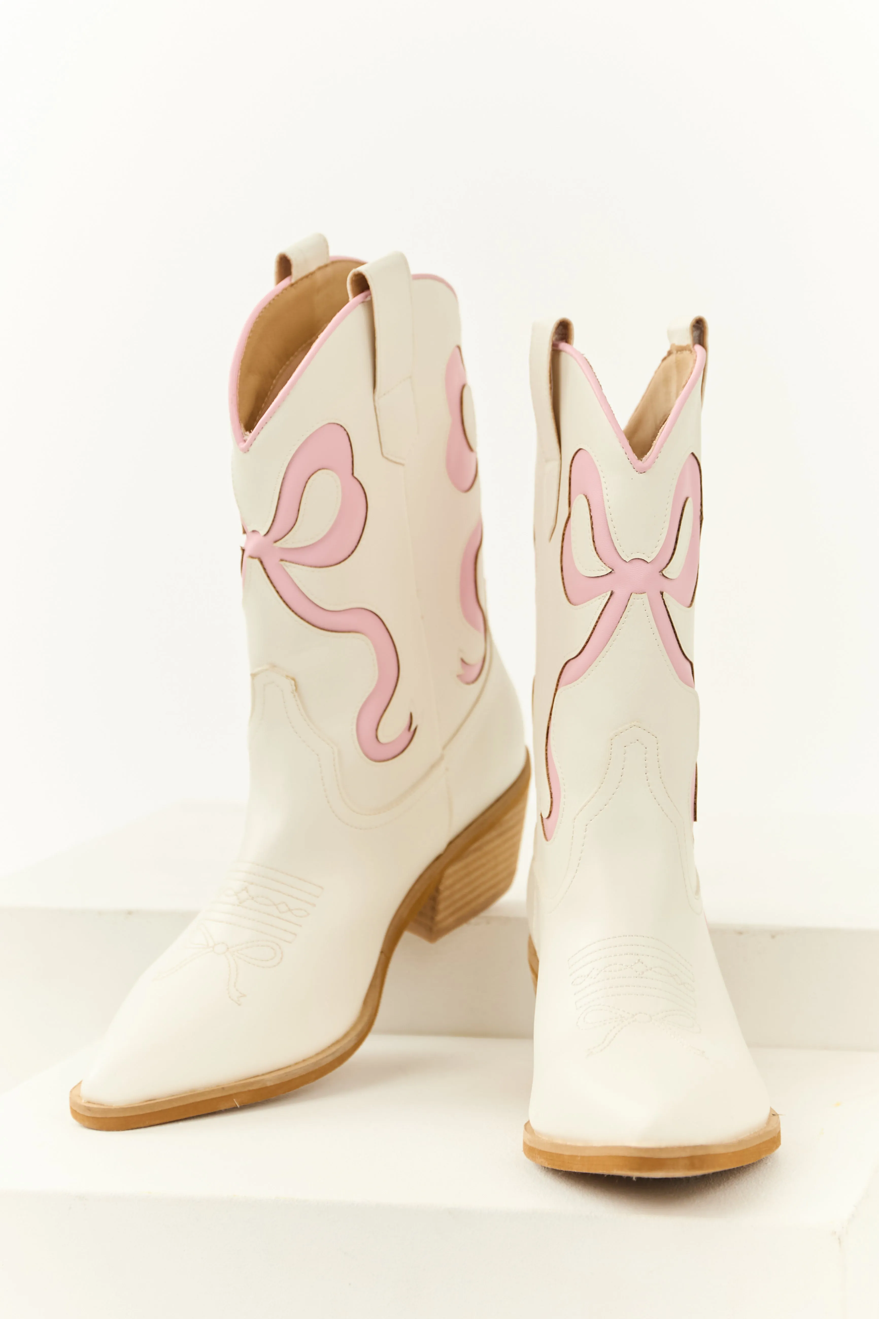 Ivory and Carnation Bow Detail Western Heel Boots sold by Lime Lush product image thumbnail 2