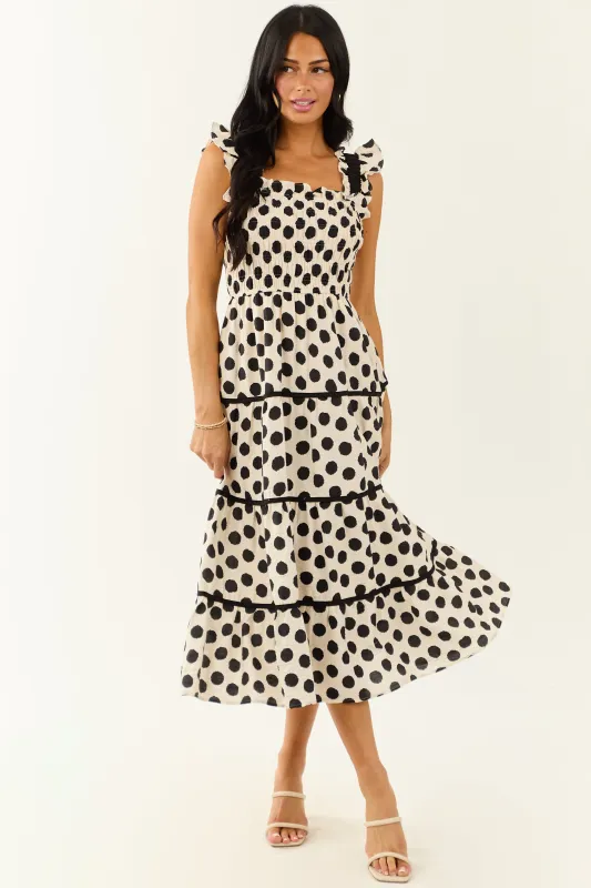 Cream and Black Polka Dot Sleeveless Midi Dress sold by Lime Lush