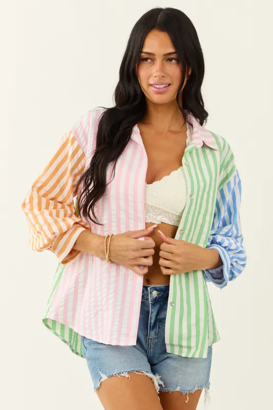 Entro Off White Striped Colorblock 3/4 Sleeve Top sold by Lime Lush
