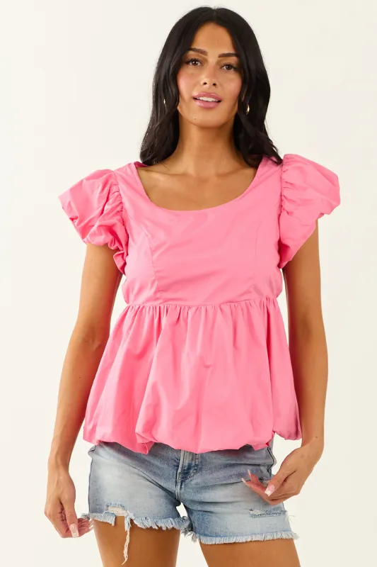 Lovelo Bubblegum Short Puff Sleeve Cotton Top sold by Lime Lush