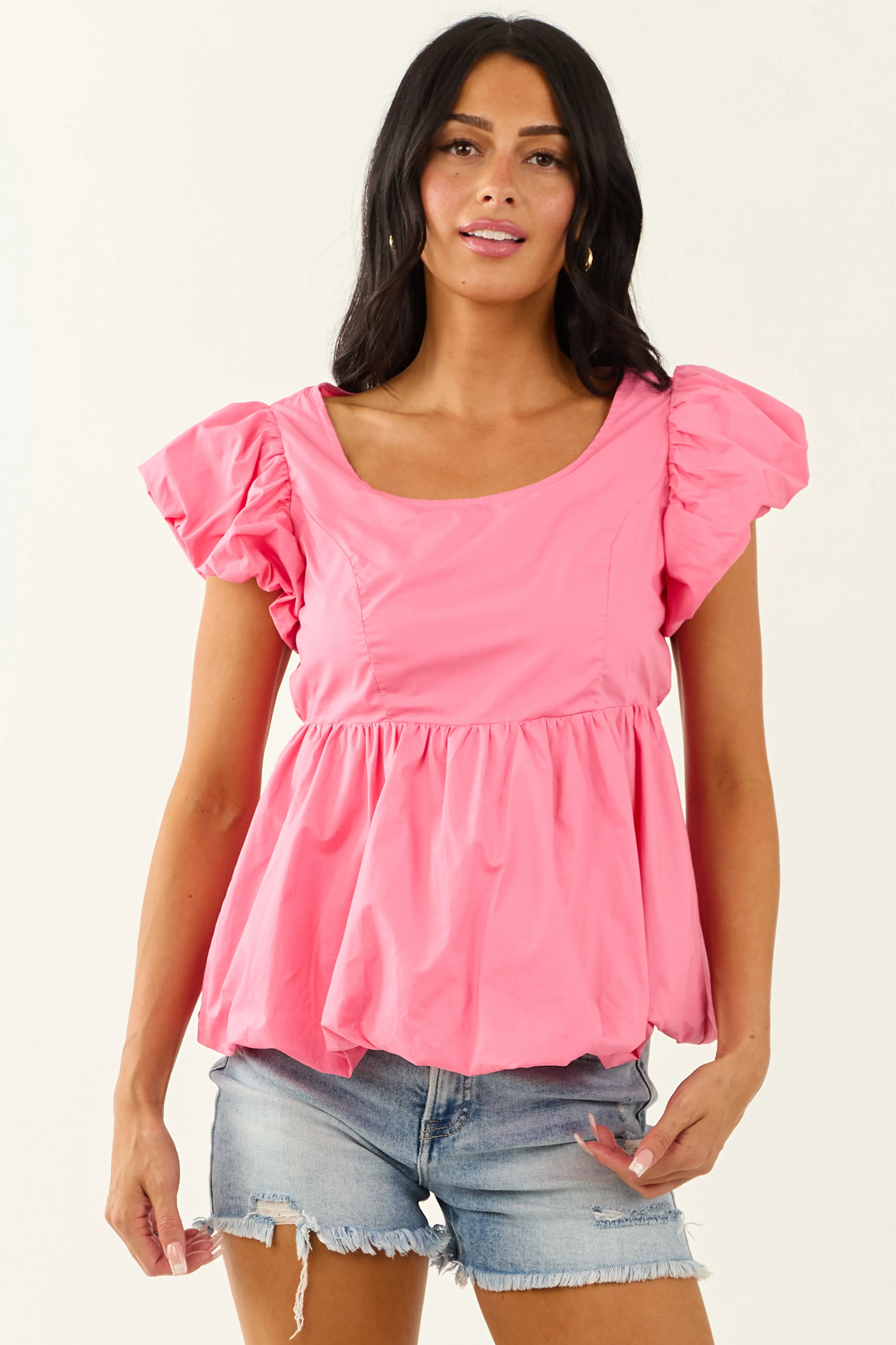 Lovelo Bubblegum Short Puff Sleeve Cotton Top sold by Lime Lush