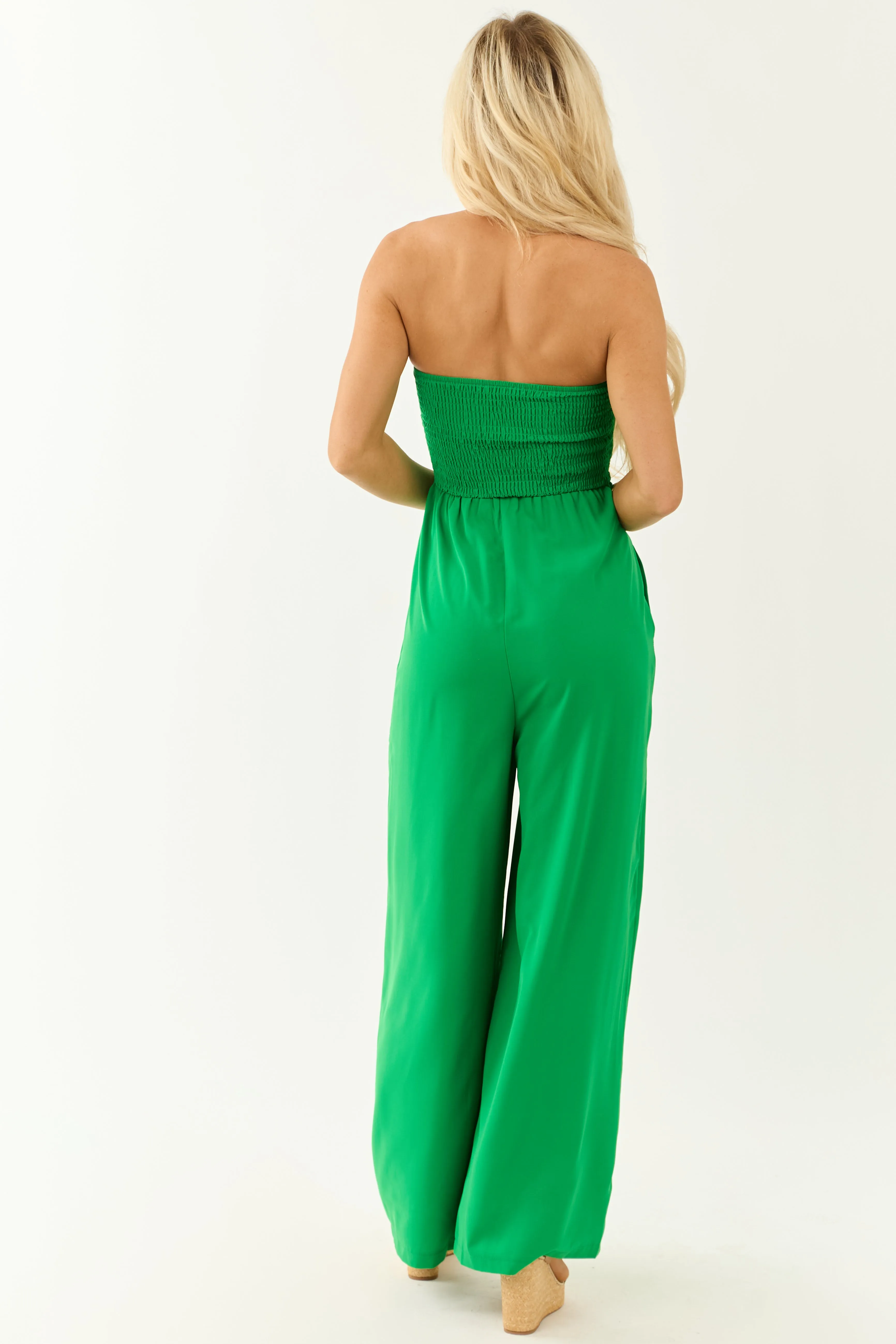 Kelly Green Strapless Wide Leg Front Tie Jumpsuit sold by Lime Lush product image thumbnail 5