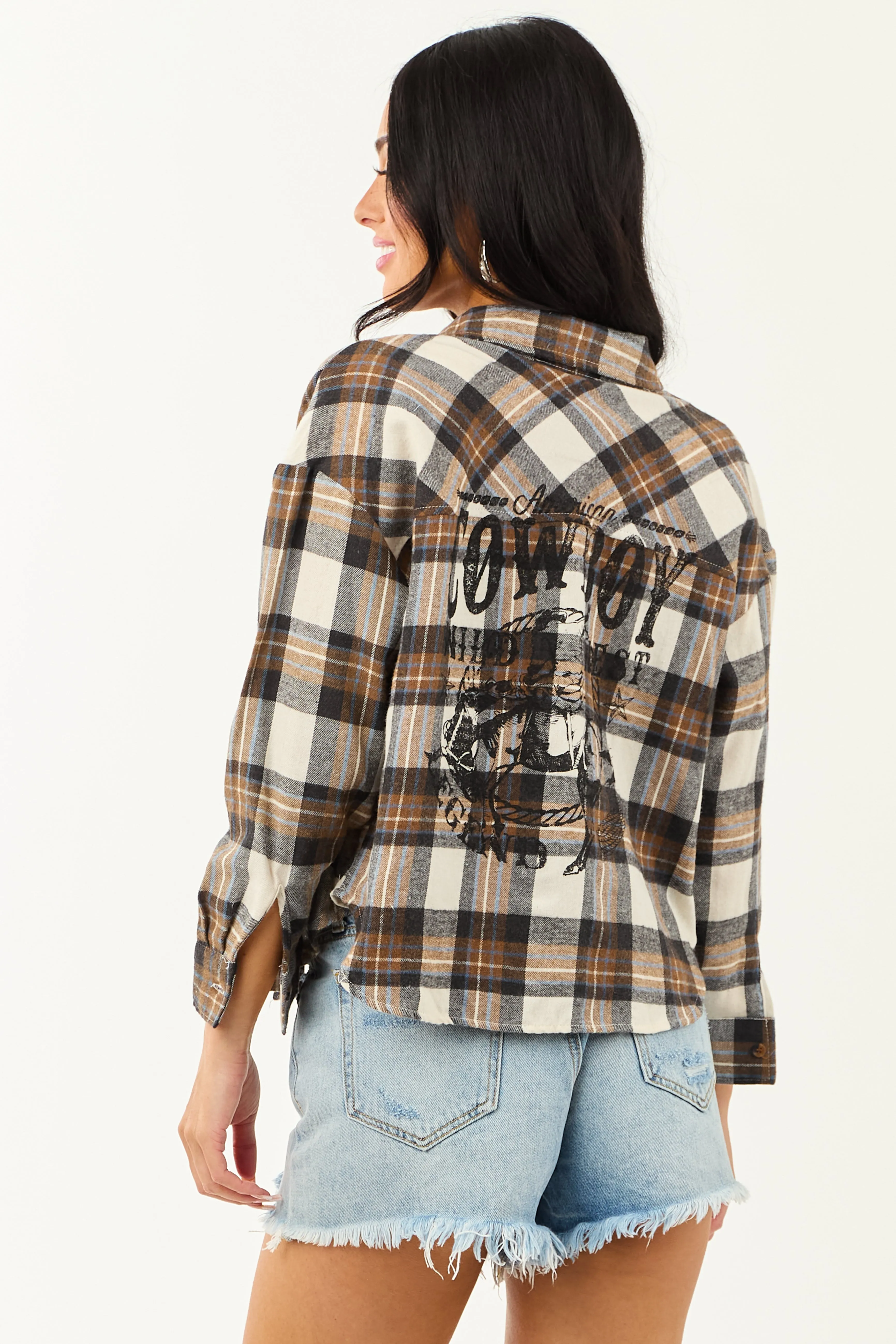Coconut Cowboy Back Graphic Long Sleeve Plaid Shirt sold by Lime Lush product image thumbnail 2