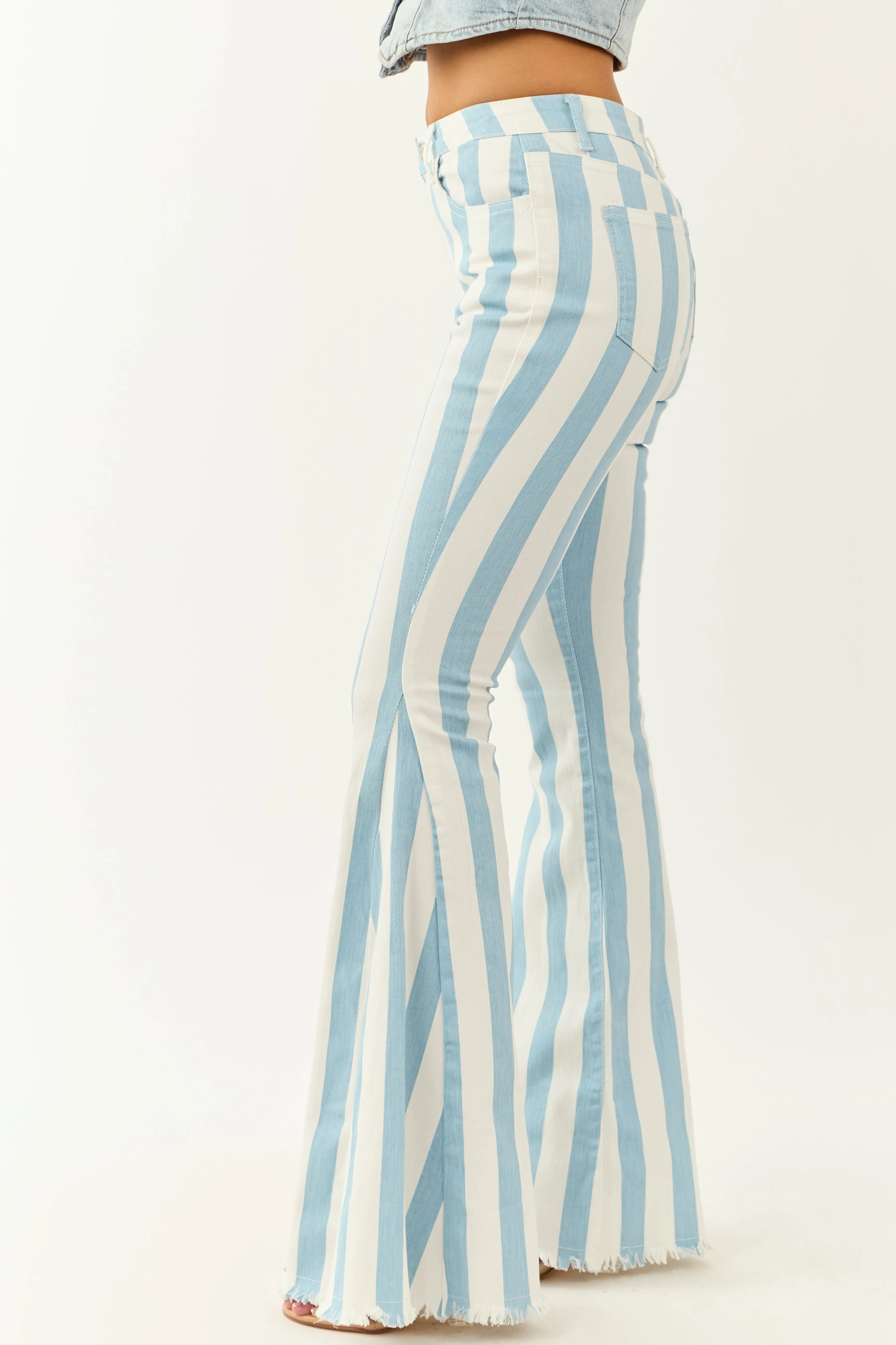 Powder Blue Striped Stretchy High Rise Flare Jeans sold by Lime Lush product image thumbnail 3
