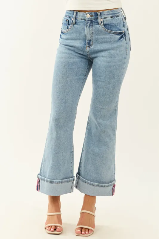 Saige Light Tummy Control Stretchy Flare Cuffed Jeans sold by Lime Lush