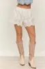 Off White Eyelet Lace Scalloped Hem Cotton Shorts sold by Lime Lush
