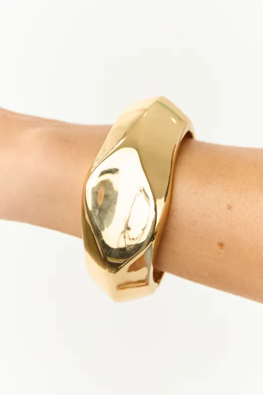 Gold Metallic Flat Sided Wide Bangle Bracelet sold by Lime Lush