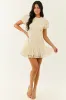 Cream Floral Lace Puff Sleeve Ruffle Hem Mini Dress sold by Lime Lush