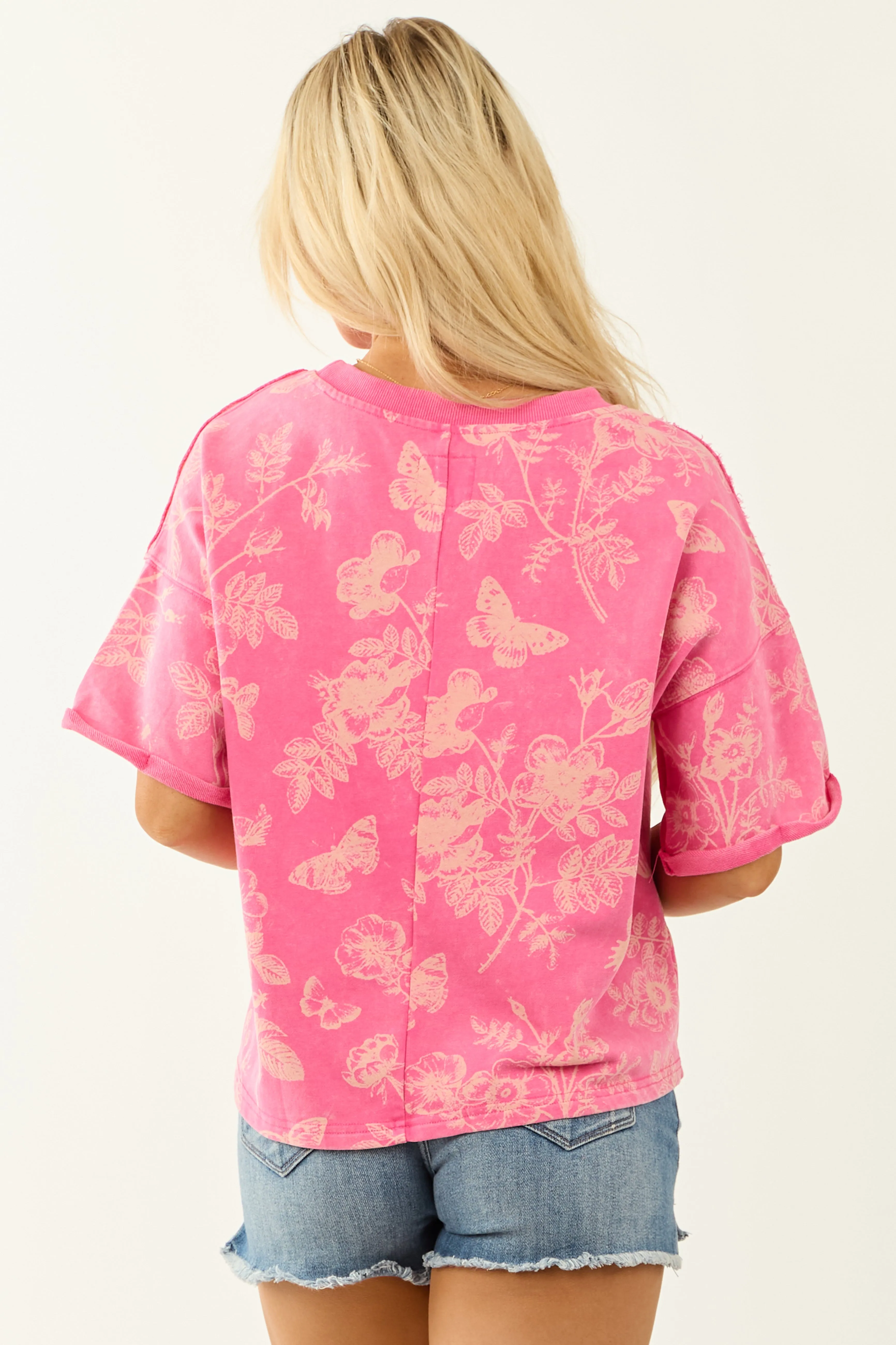 Deep Bubblegum Floral Print Half Sleeve Relaxed Top sold by Lime Lush product image thumbnail 5