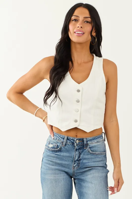 White Denim Button Down Cropped Vest sold by Lime Lush