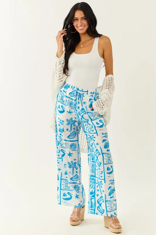 Entro Azure Tropical Beach Pattern Wide Leg Pants sold by Lime Lush