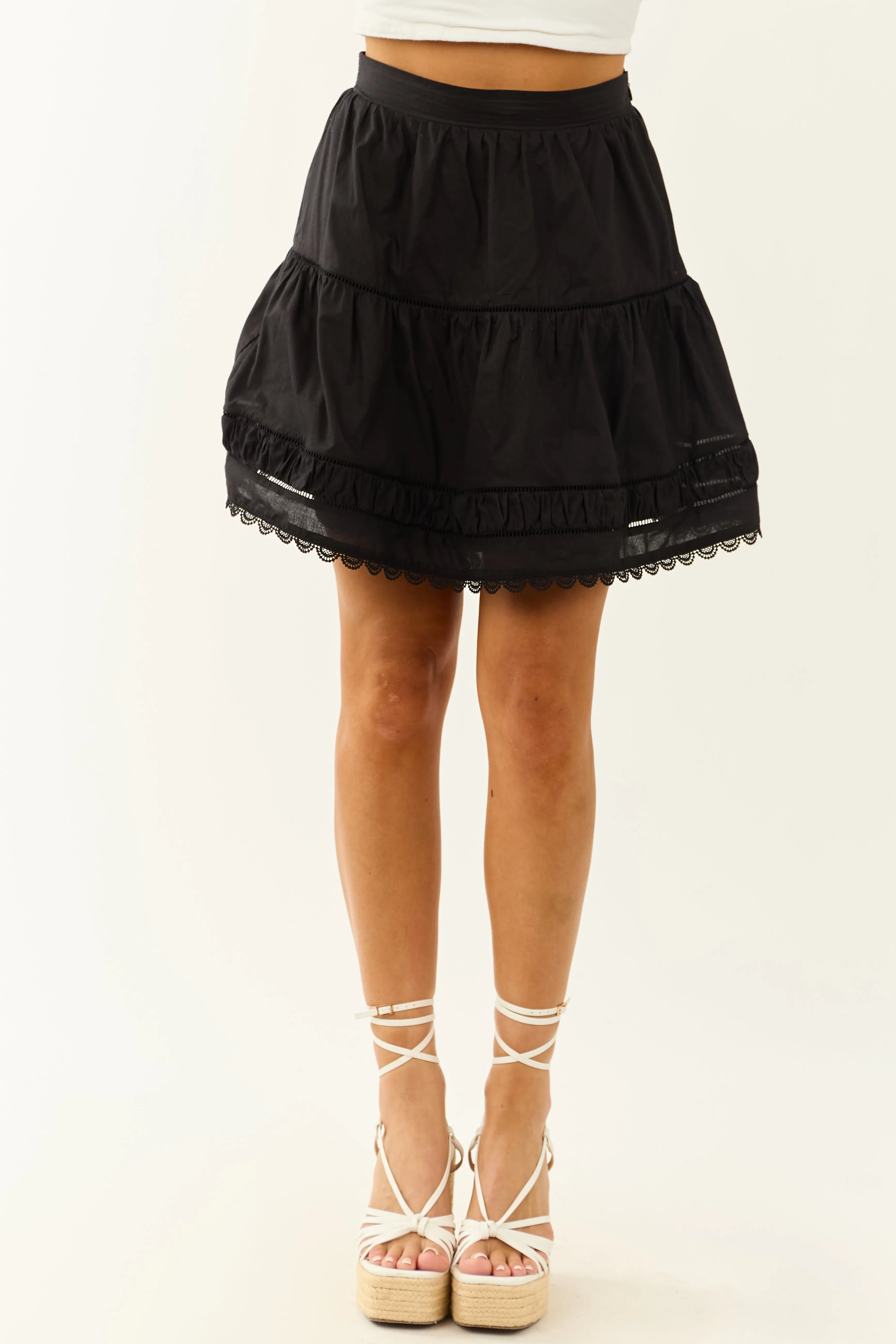 Entro Black Scalloped Lace Hem Cotton Short Skirt sold by Lime Lush product image thumbnail 2