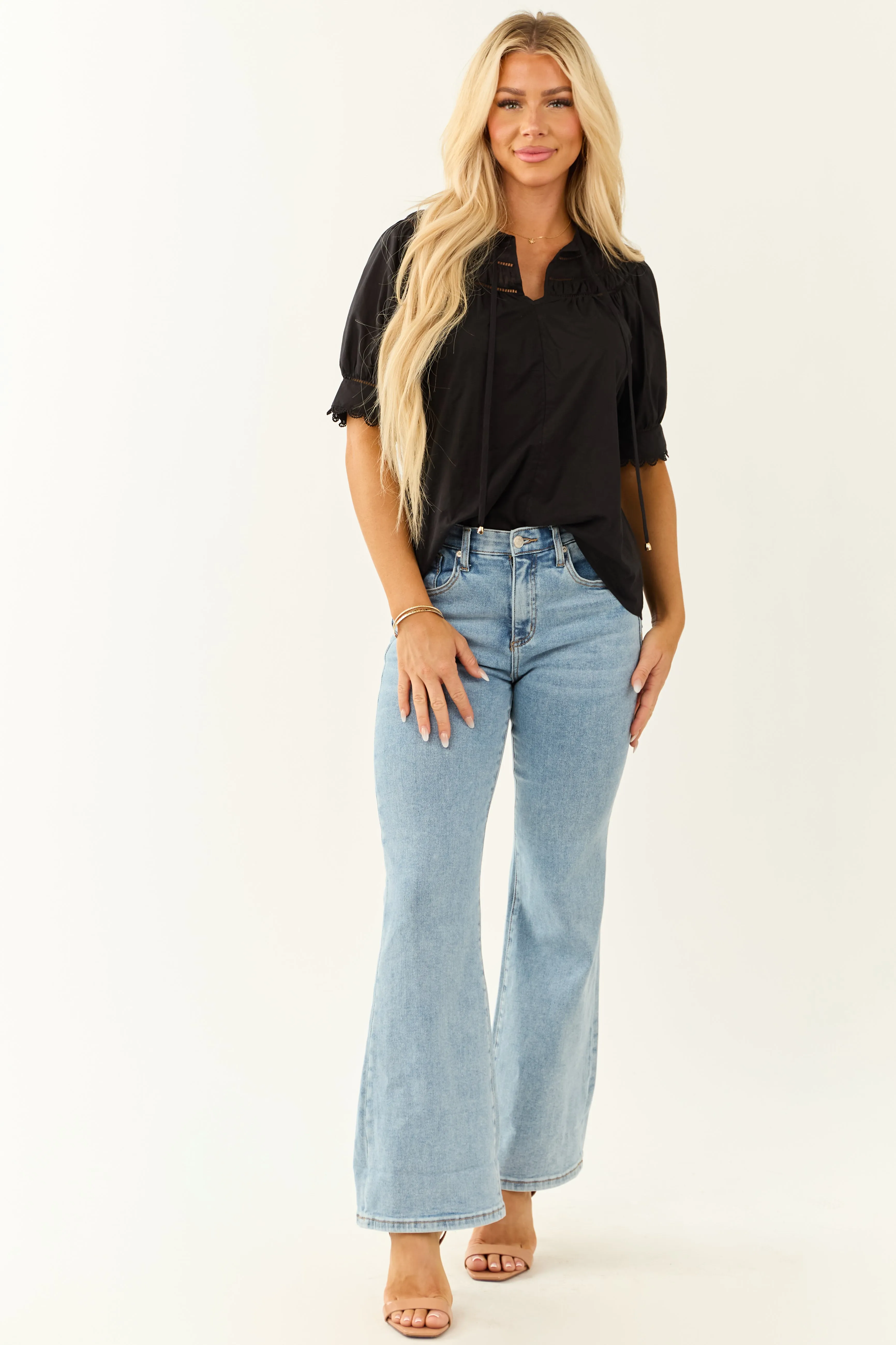 Entro Black Notch Neck Cotton Half Sleeve Top sold by Lime Lush product image thumbnail 4