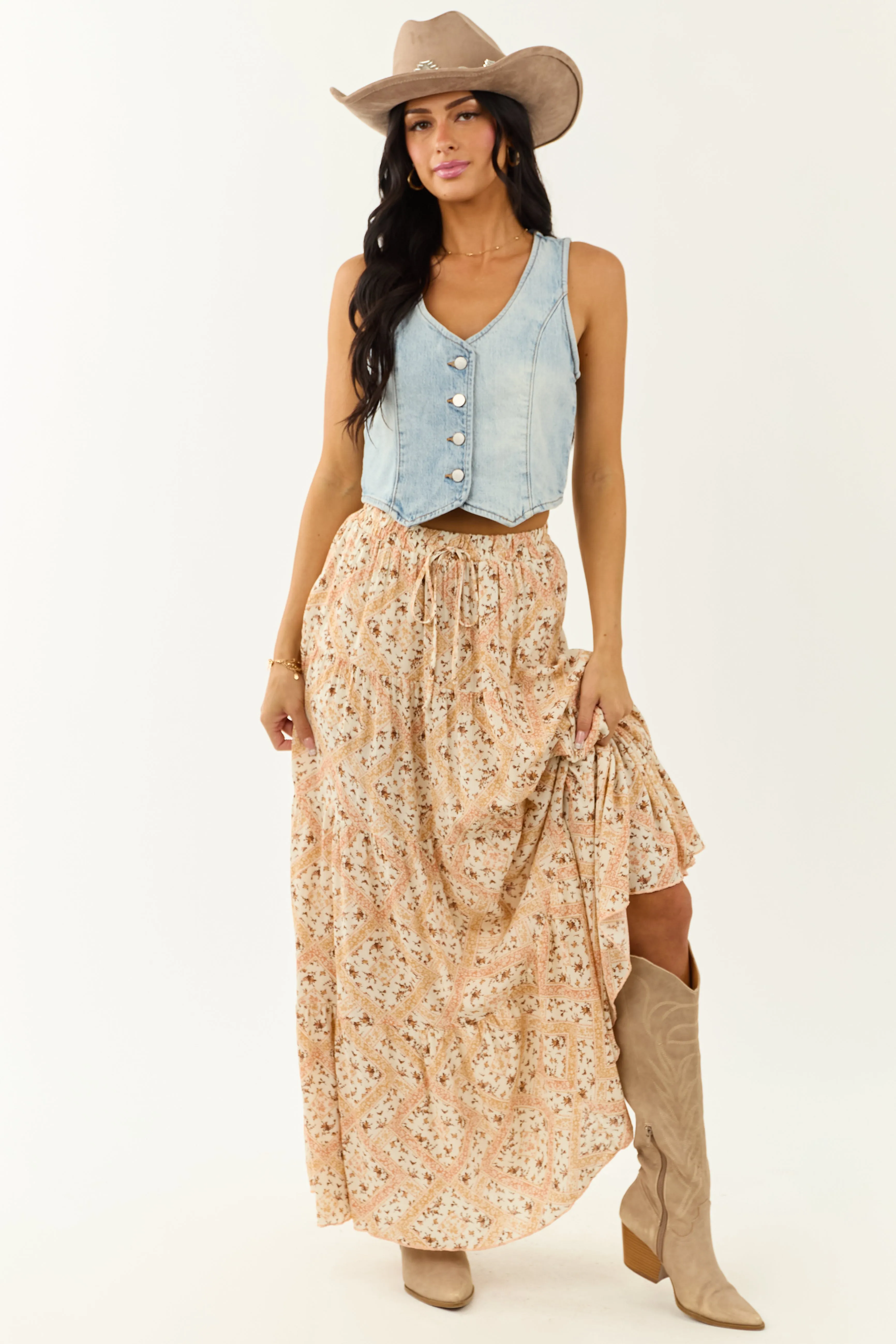 Light Wash Denim Button Down Cropped Vest sold by Lime Lush product image thumbnail 4