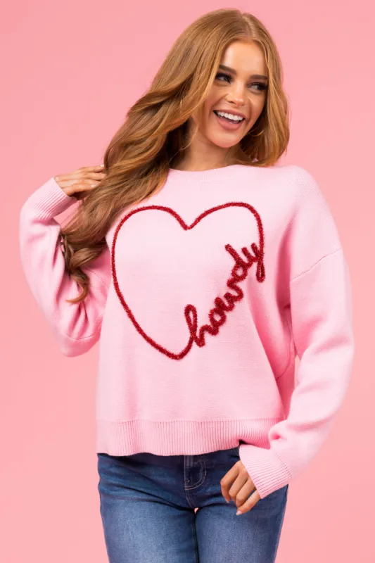 Carnation 'Howdy' Tinsel Heart Graphic Sweater sold by Lime Lush