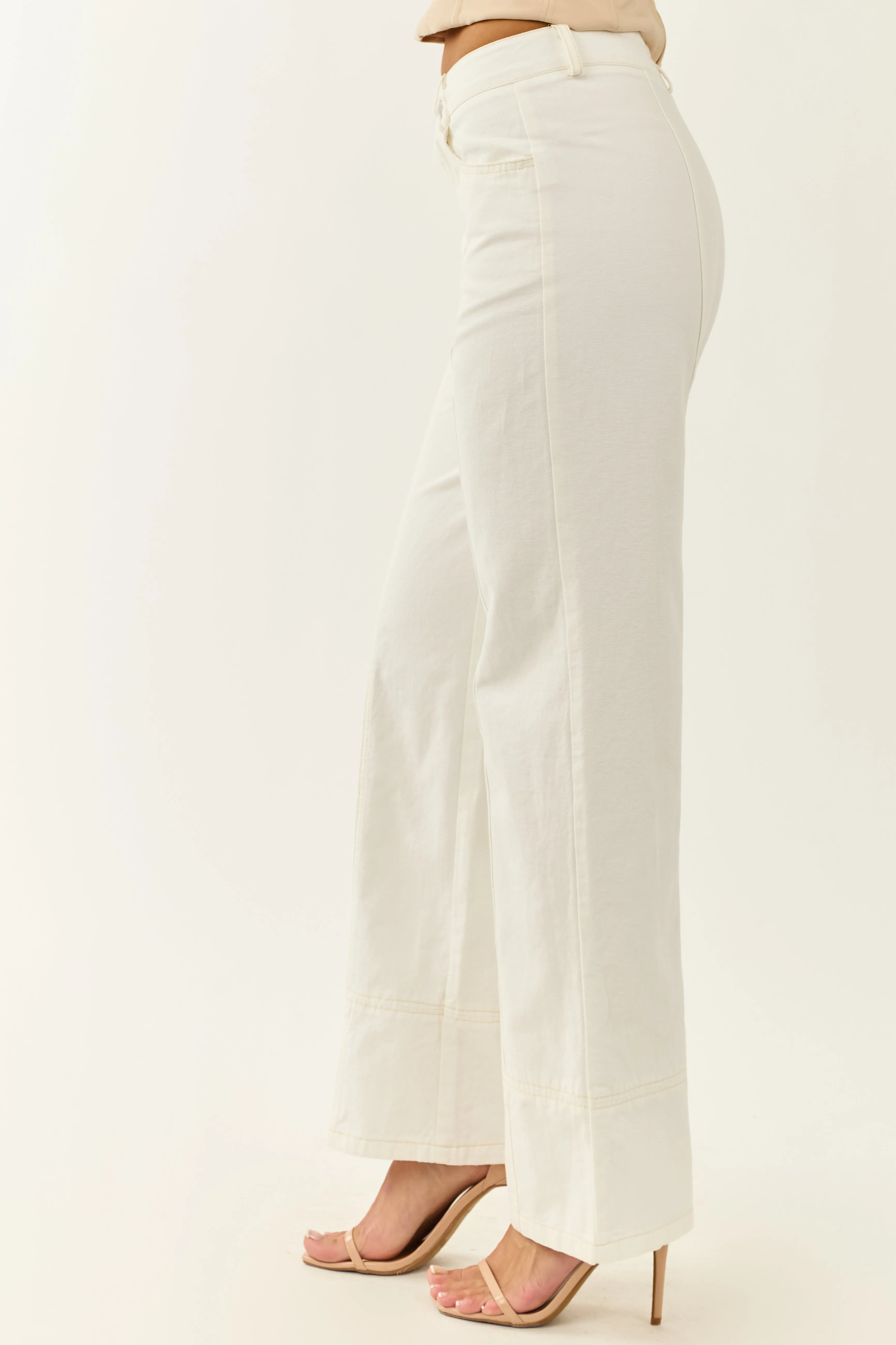 Off White High Waisted Straight Leg Denim Pants sold by Lime Lush product image thumbnail 3