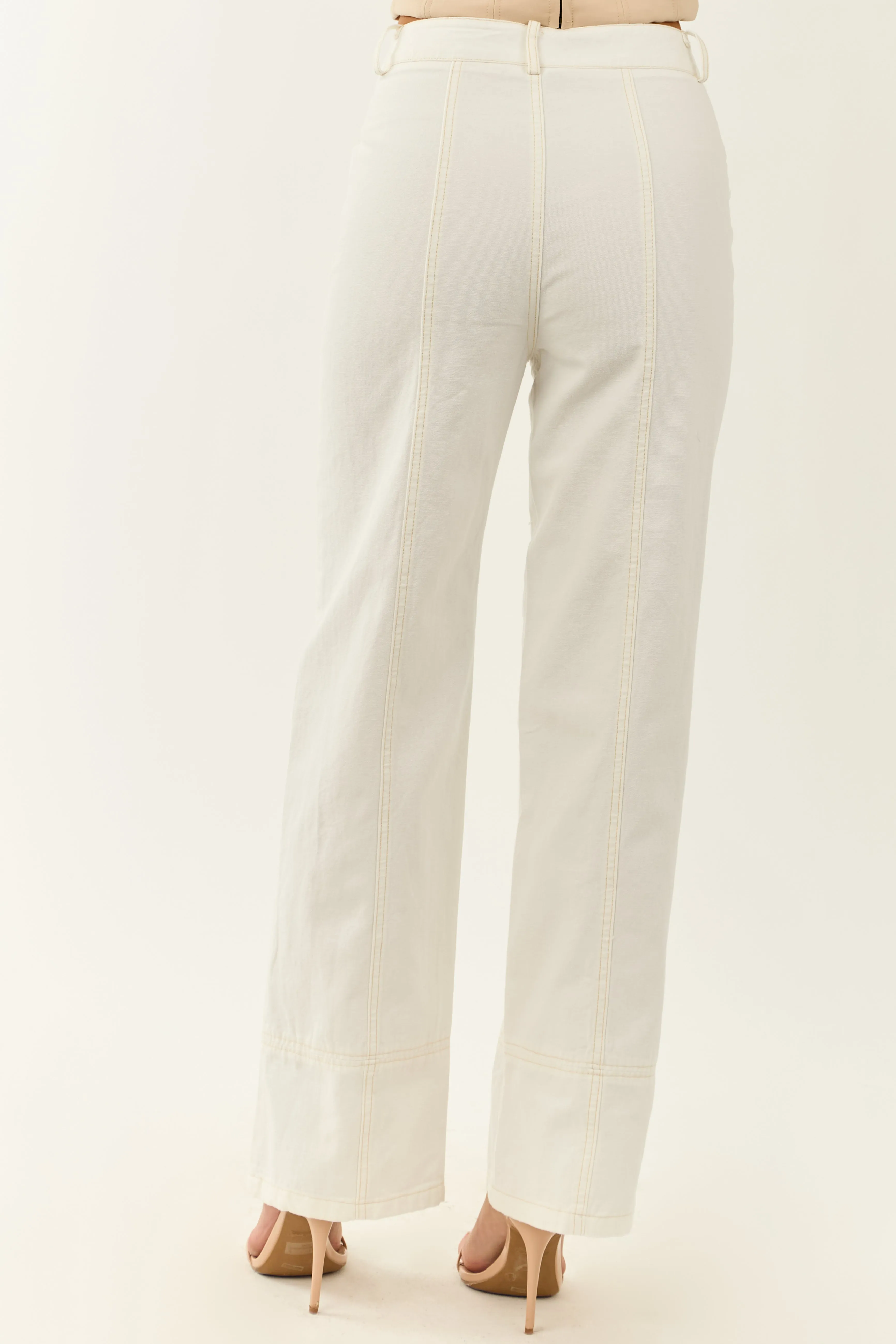 Off White High Waisted Straight Leg Denim Pants sold by Lime Lush product image thumbnail 4