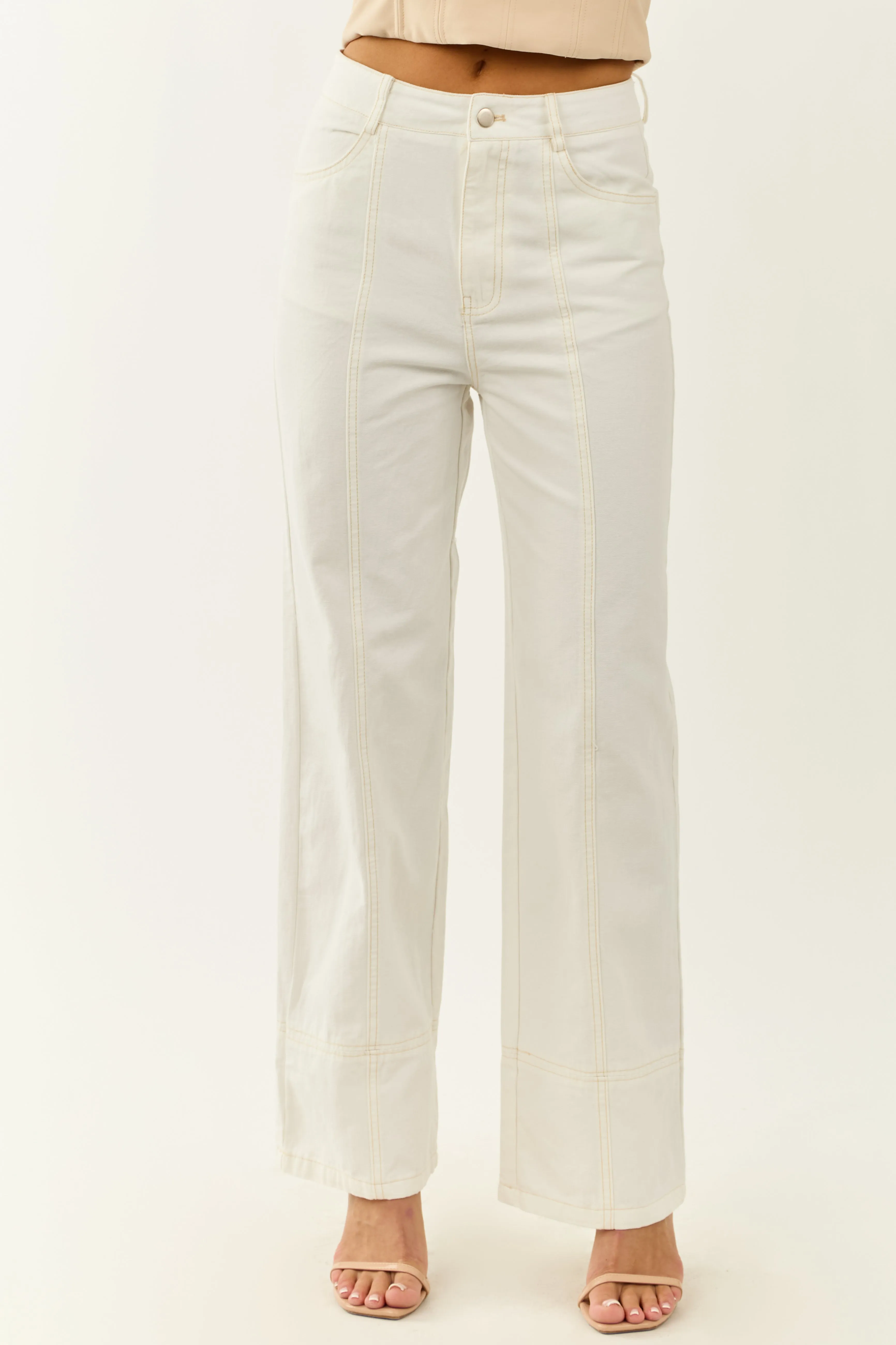 Off White High Waisted Straight Leg Denim Pants sold by Lime Lush product image thumbnail 2