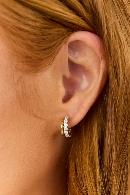 Gold Metallic Rhinestone Layered Hoop Earrings sold by Lime Lush