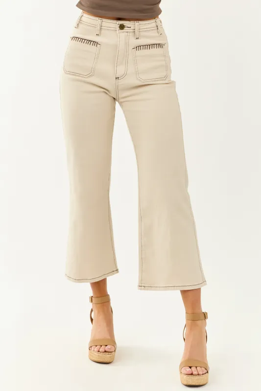 Lovelo Almond Stretchy Denim Crop Wide Flare Pants sold by Lime Lush