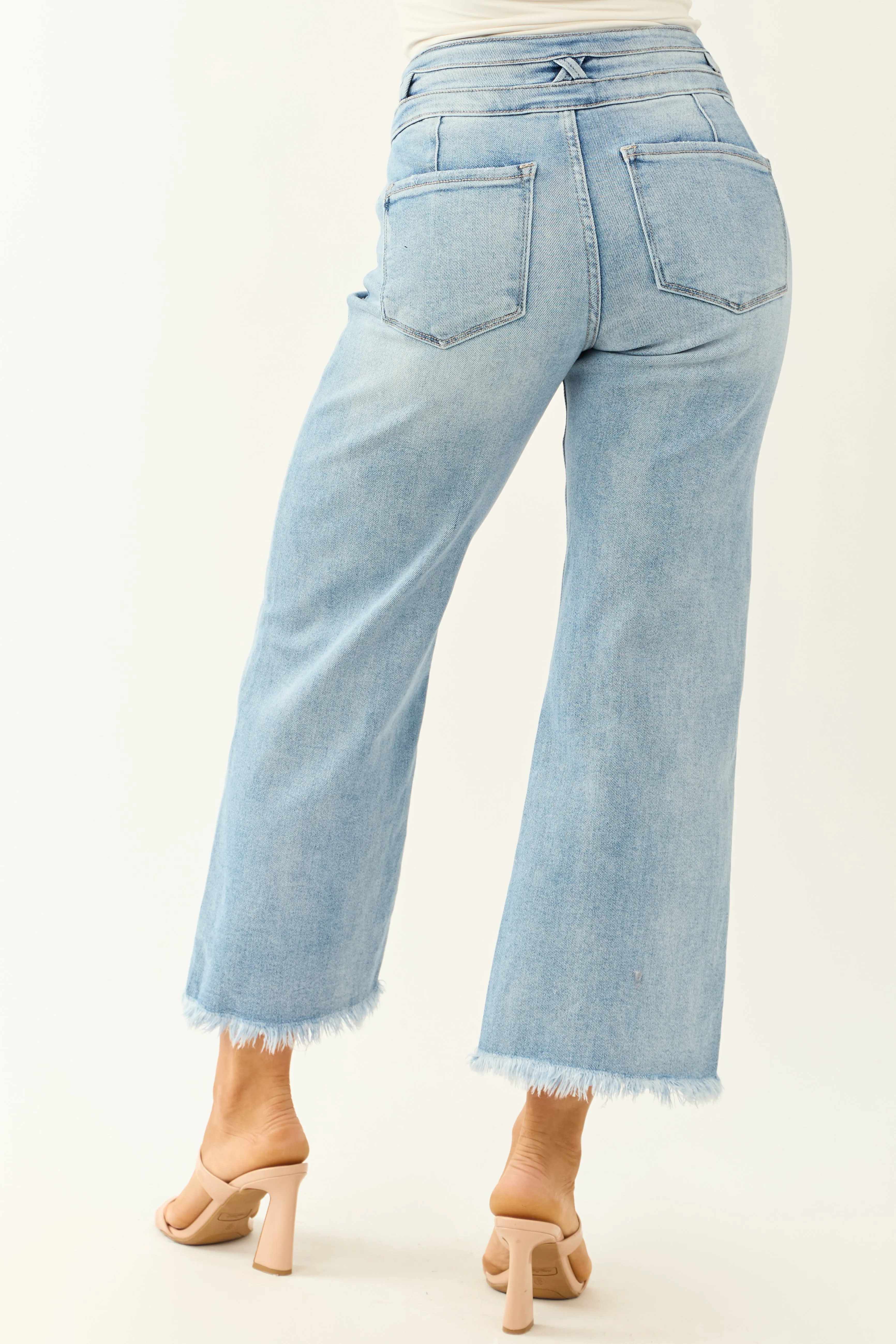 Risen Light Wash Stretchy Wide Leg Cropped Jeans sold by Lime Lush product image thumbnail 4