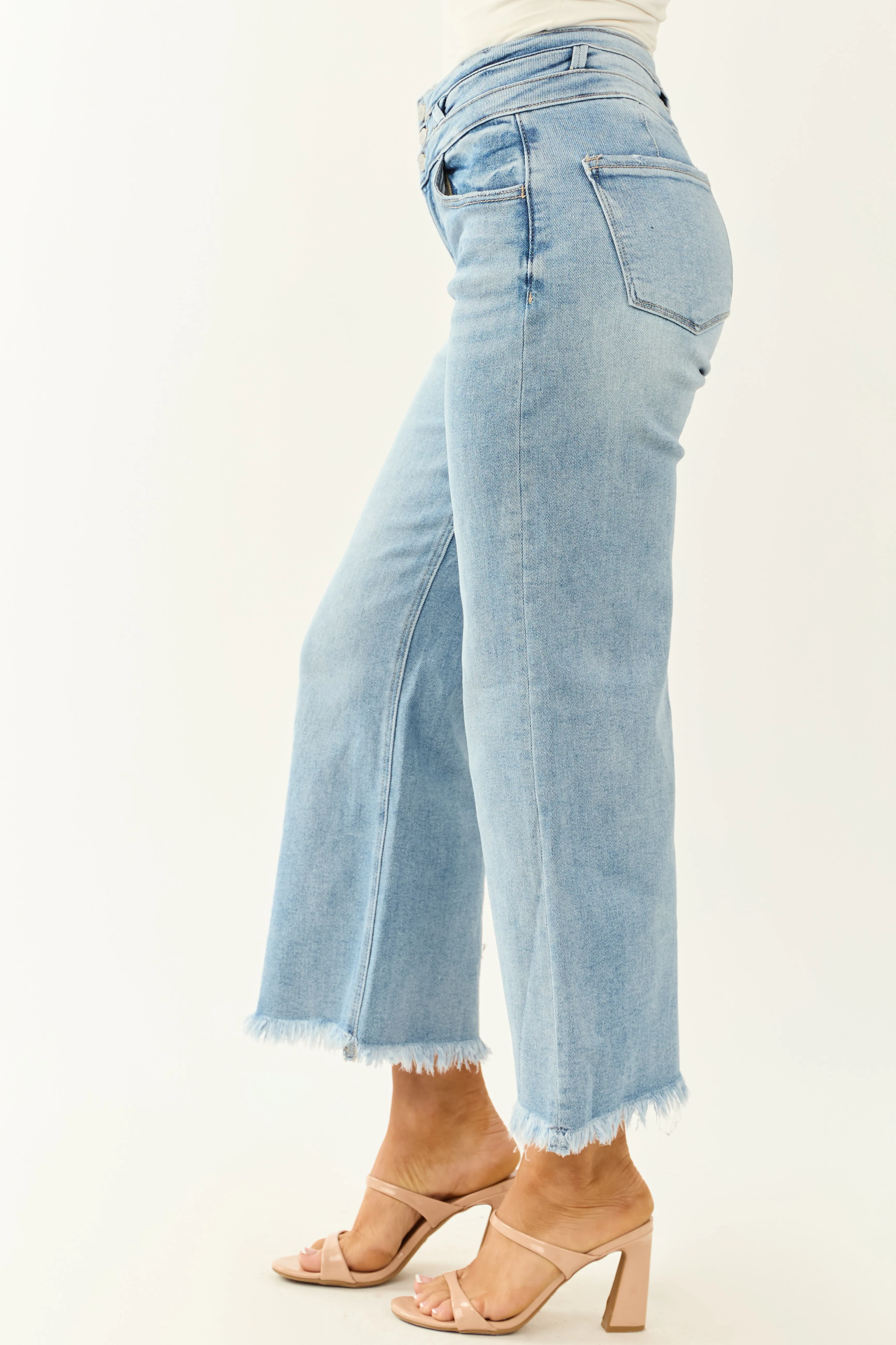 Risen Light Wash Stretchy Wide Leg Cropped Jeans sold by Lime Lush product image thumbnail 3