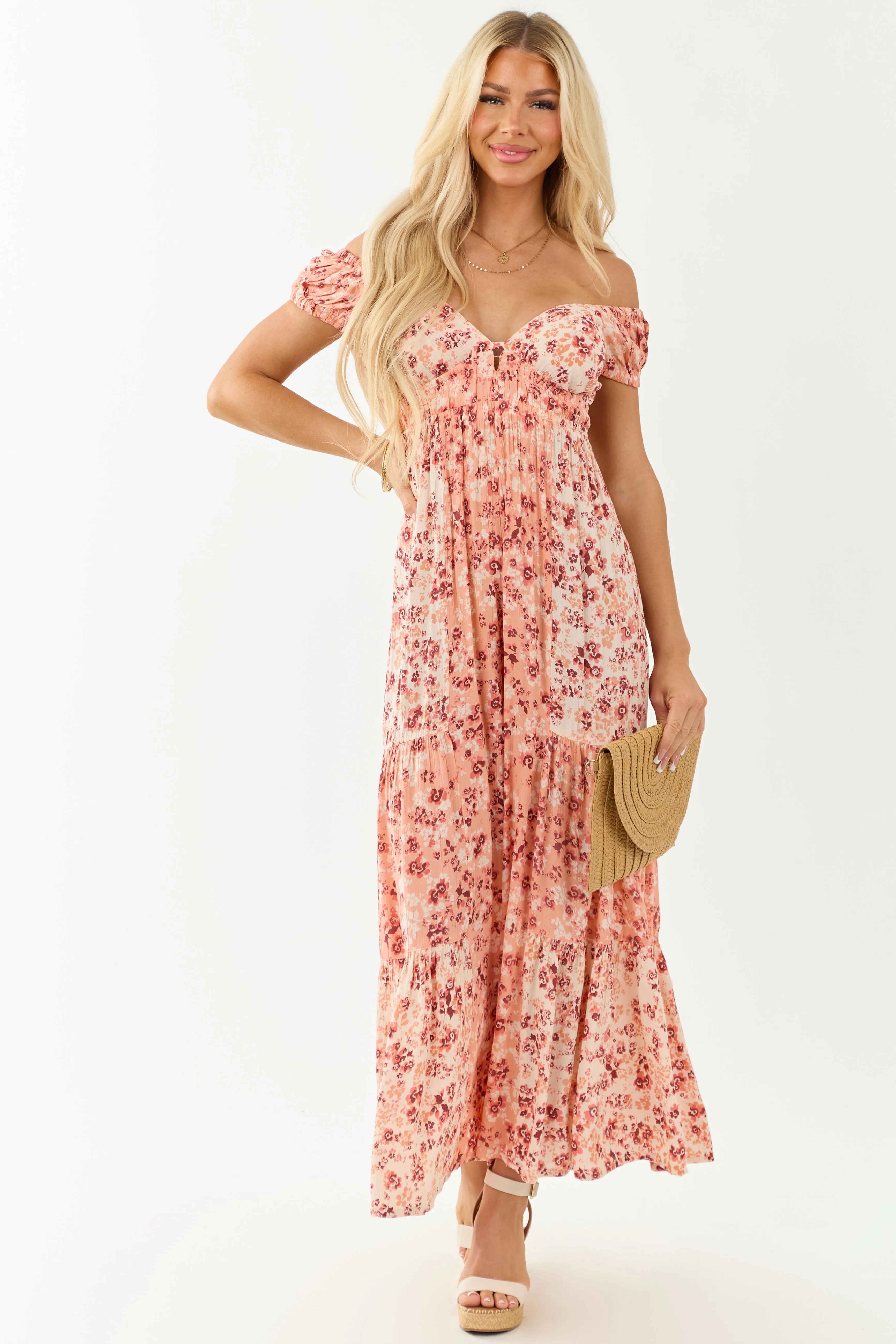 Champagne Floral Print Tiered Open Back Jumpsuit sold by Lime Lush product image thumbnail 3
