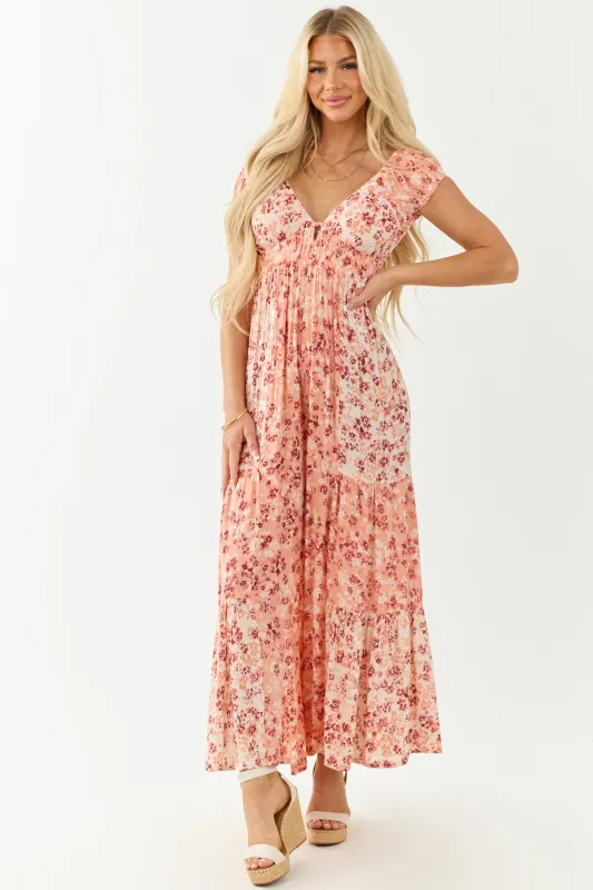 Champagne Floral Print Tiered Open Back Jumpsuit sold by Lime Lush