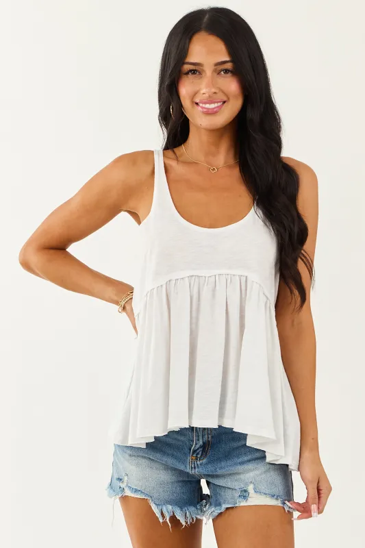 Ivory Scoop Neck Ruffle Hem Relaxed Tank Top sold by Lime Lush