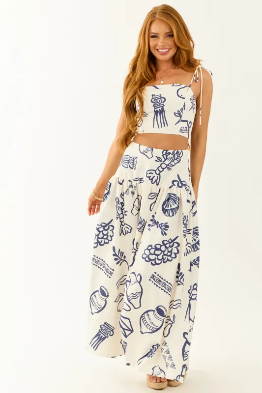 Flying Tomato White Coastal Print Top and Maxi Skirt Set made by Flying Tomato