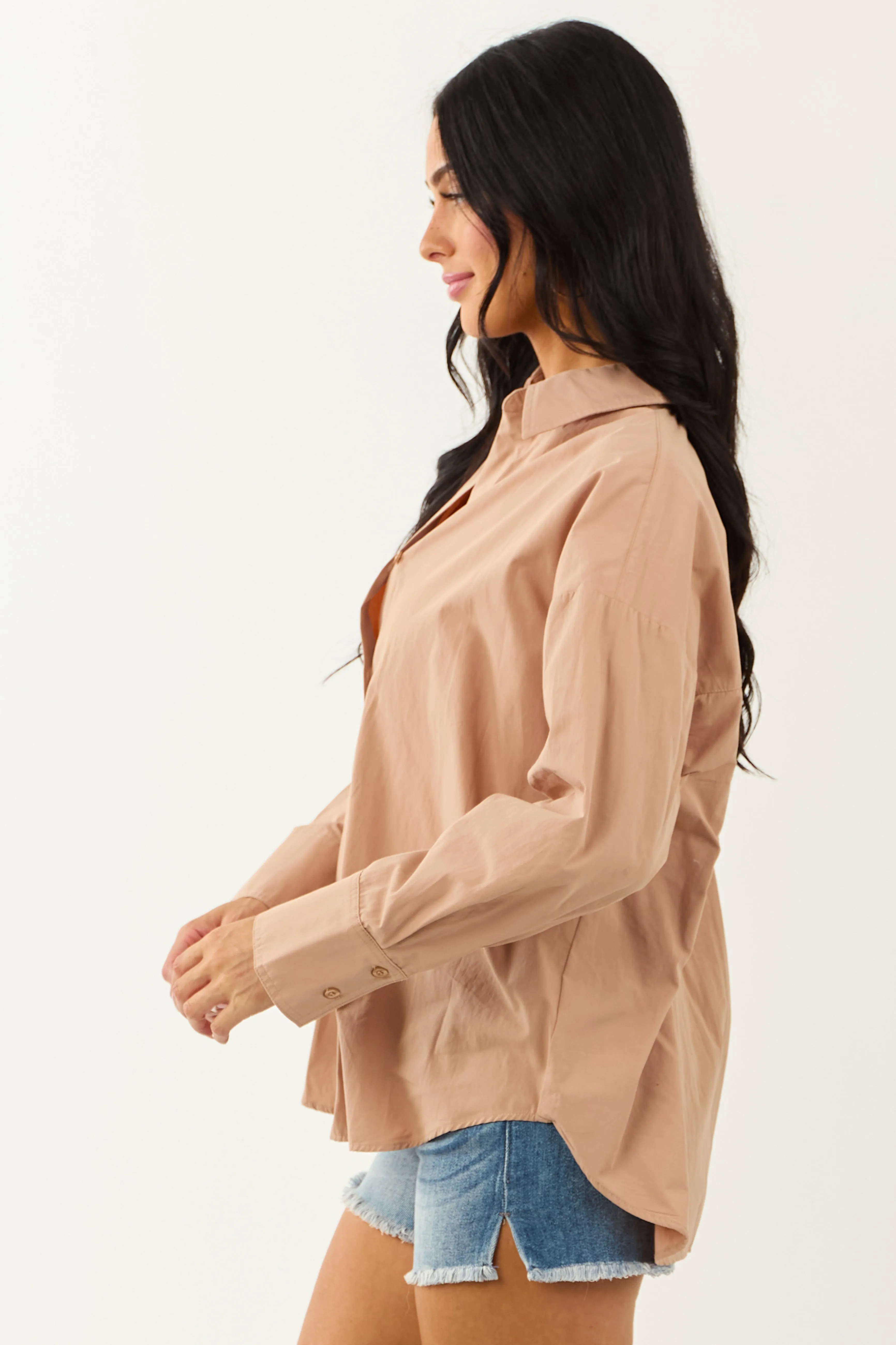 Latte Collared Button Down Cotton Long Sleeve Top sold by Lime Lush product image thumbnail 5