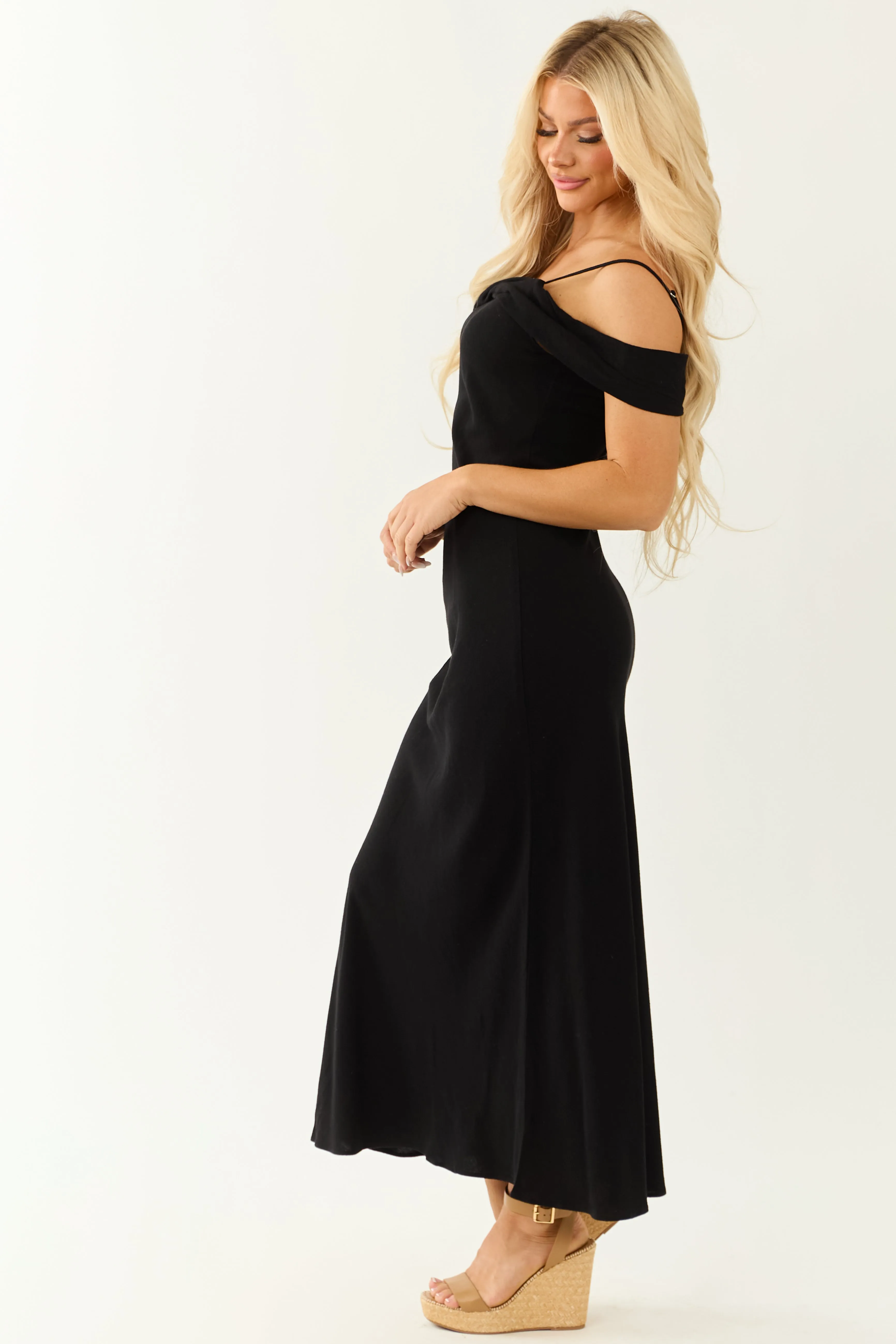 Black Cold Shoulder Overlay Maxi Dress sold by Lime Lush product image thumbnail 4